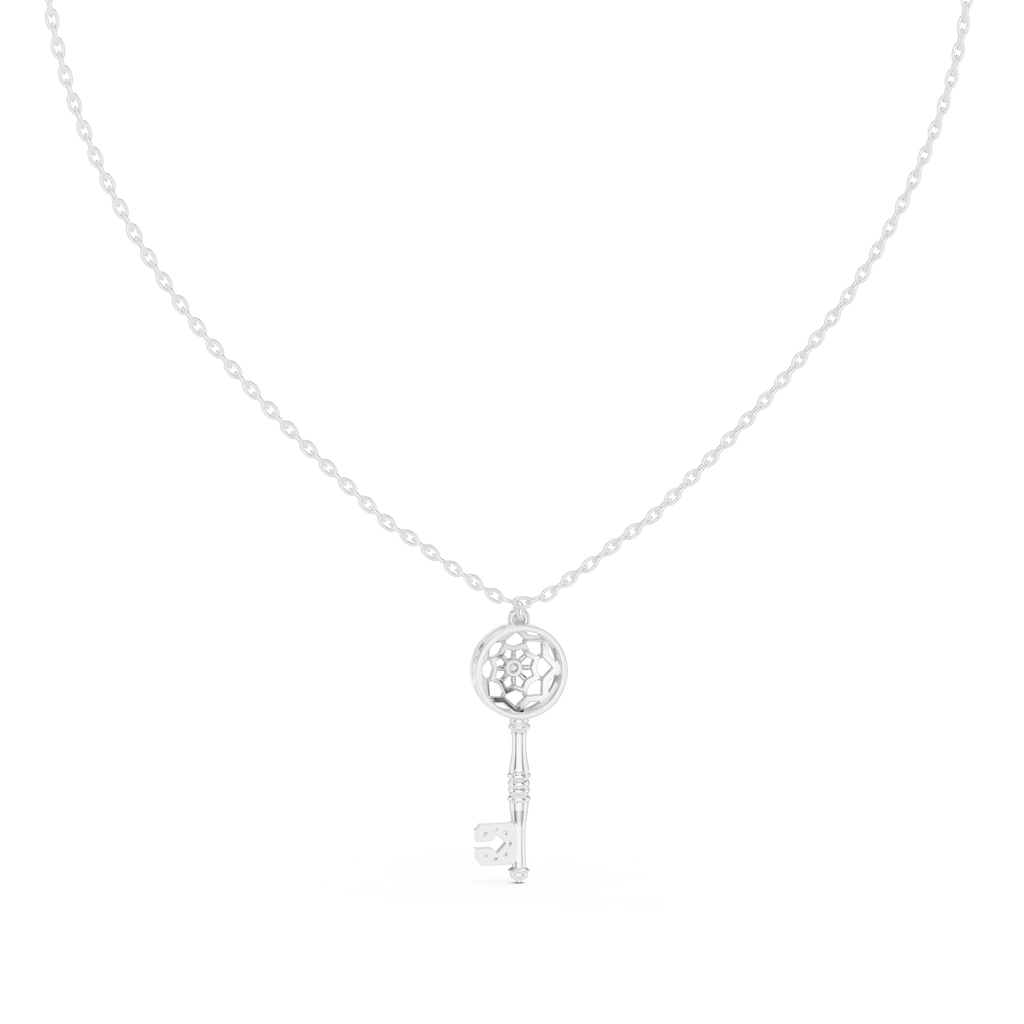 Unique Round Lab Diamond Key Shape Pendant