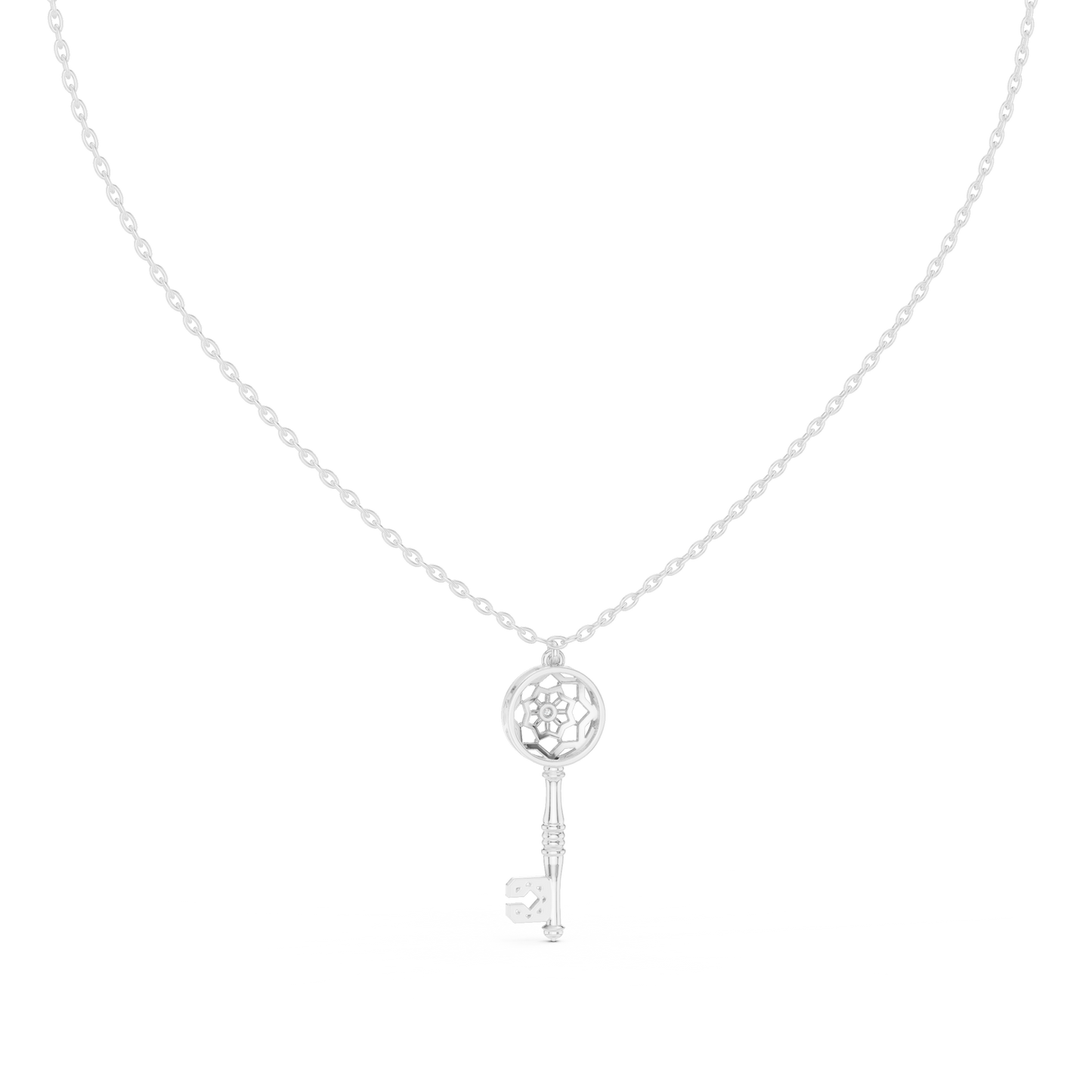 Unique Round Lab Diamond Key Shape Pendant