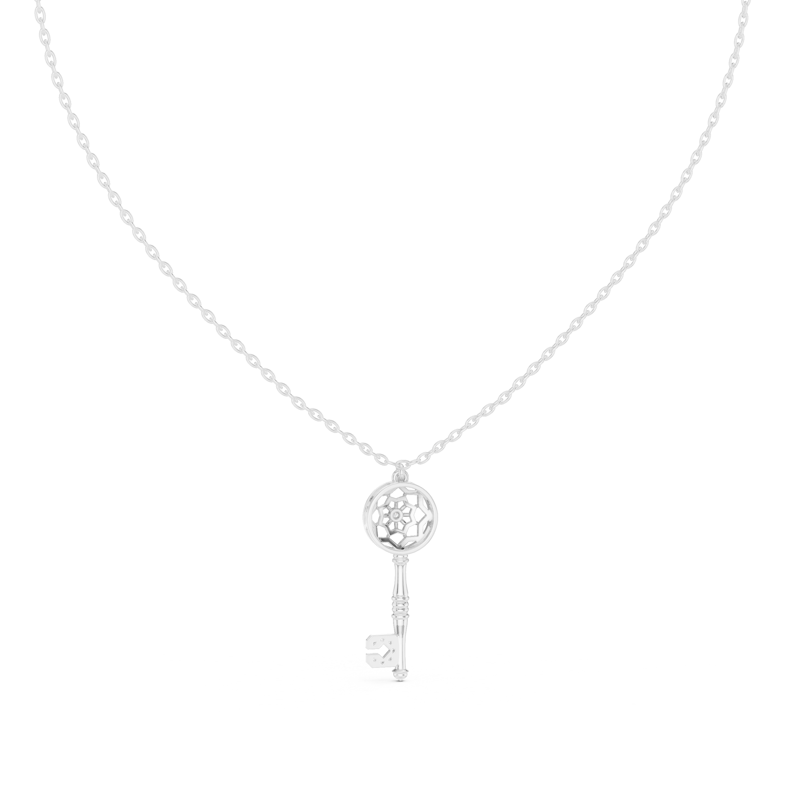 Unique Round Lab Diamond Key Shape Pendant