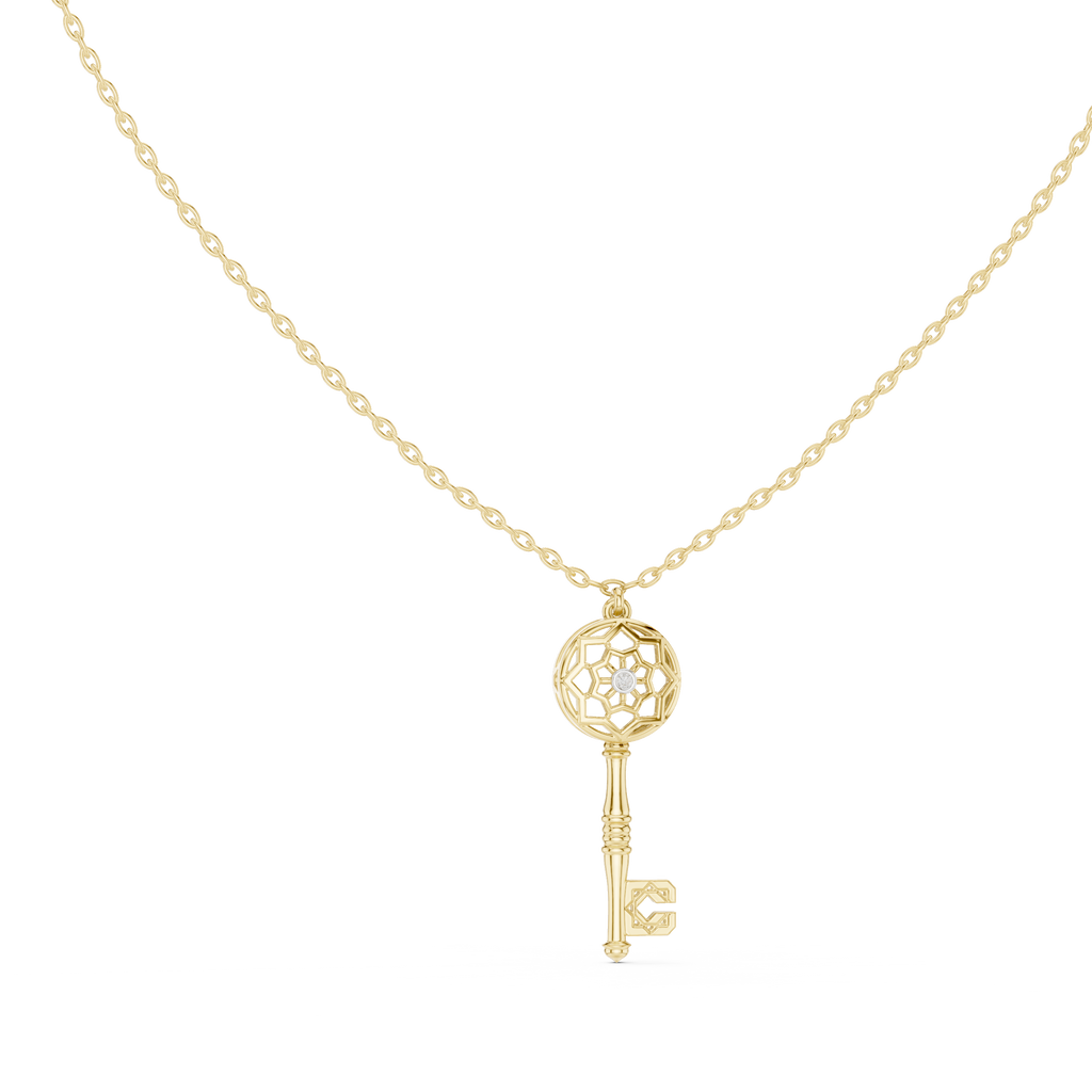 Unique Round Lab Diamond Key Shape Pendant