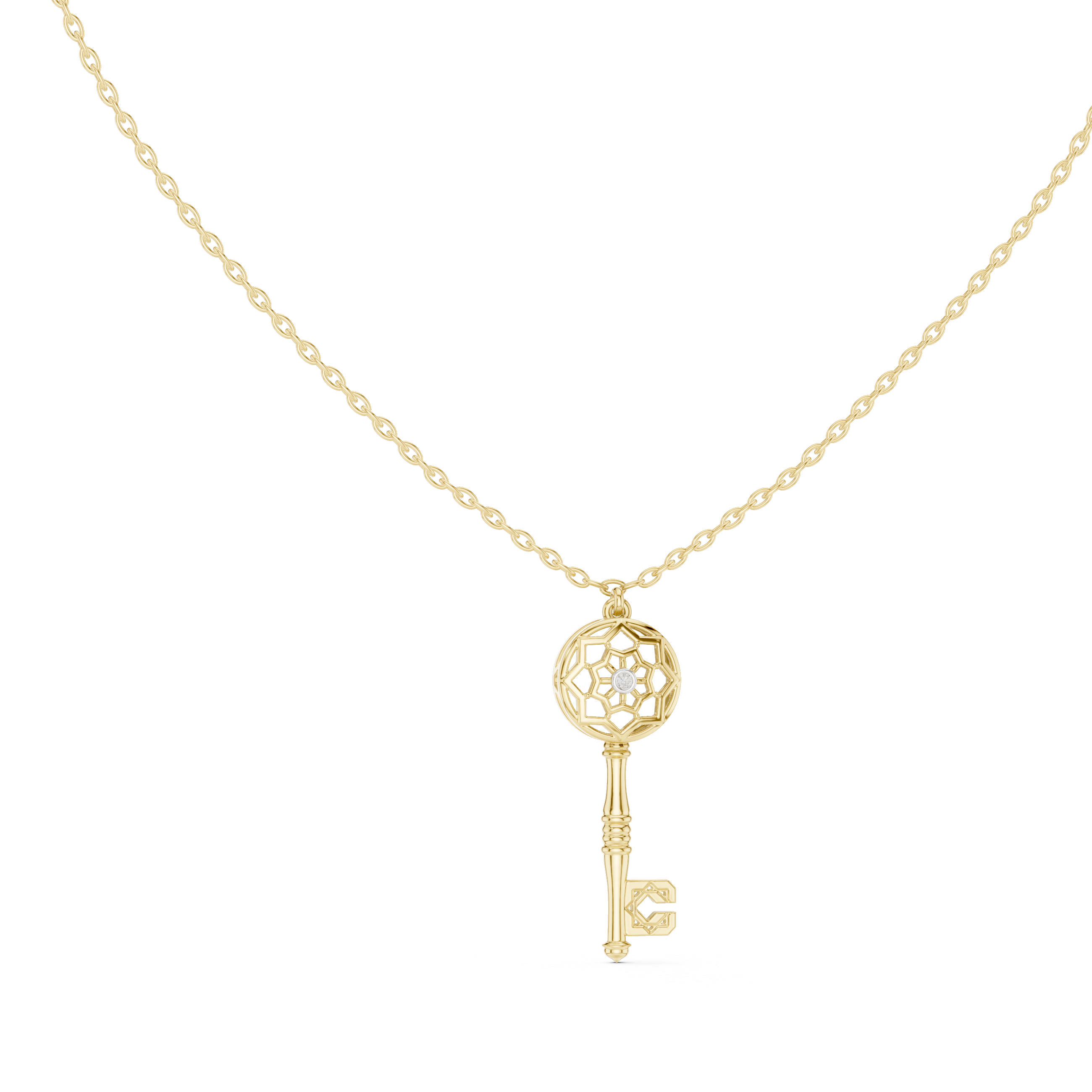 Unique Round Lab Diamond Key Shape Pendant