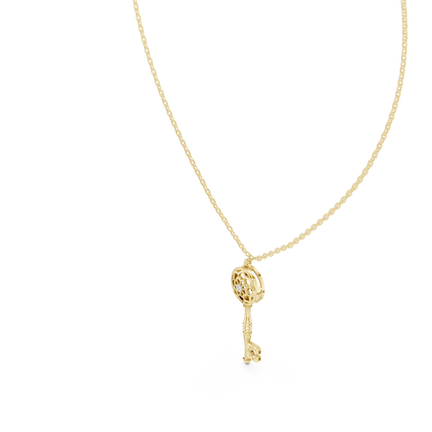 Unique Round Lab Diamond Key Shape Pendant