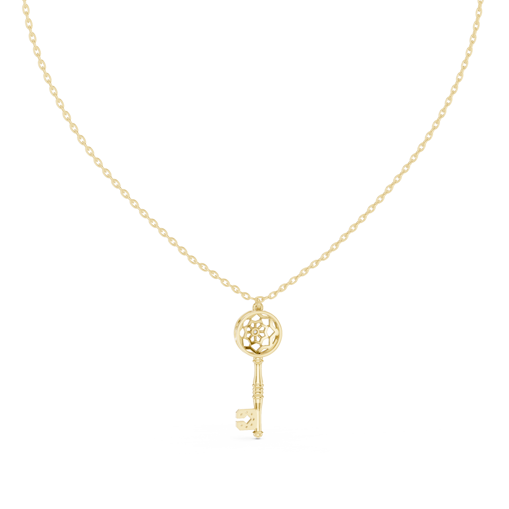 Unique Round Lab Diamond Key Shape Pendant