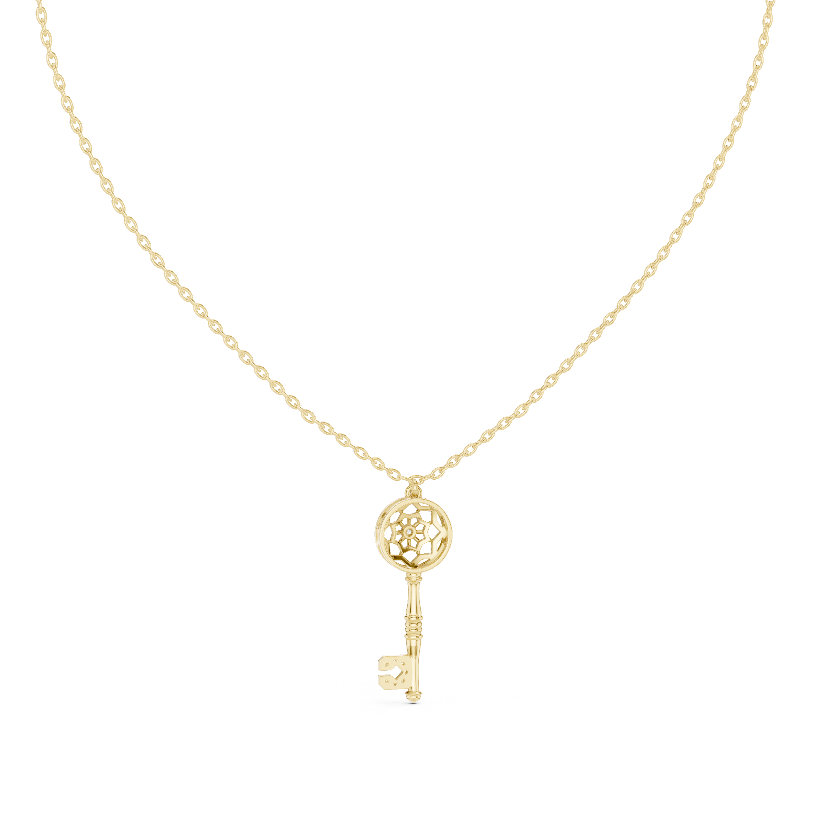 Unique Round Lab Diamond Key Shape Pendant