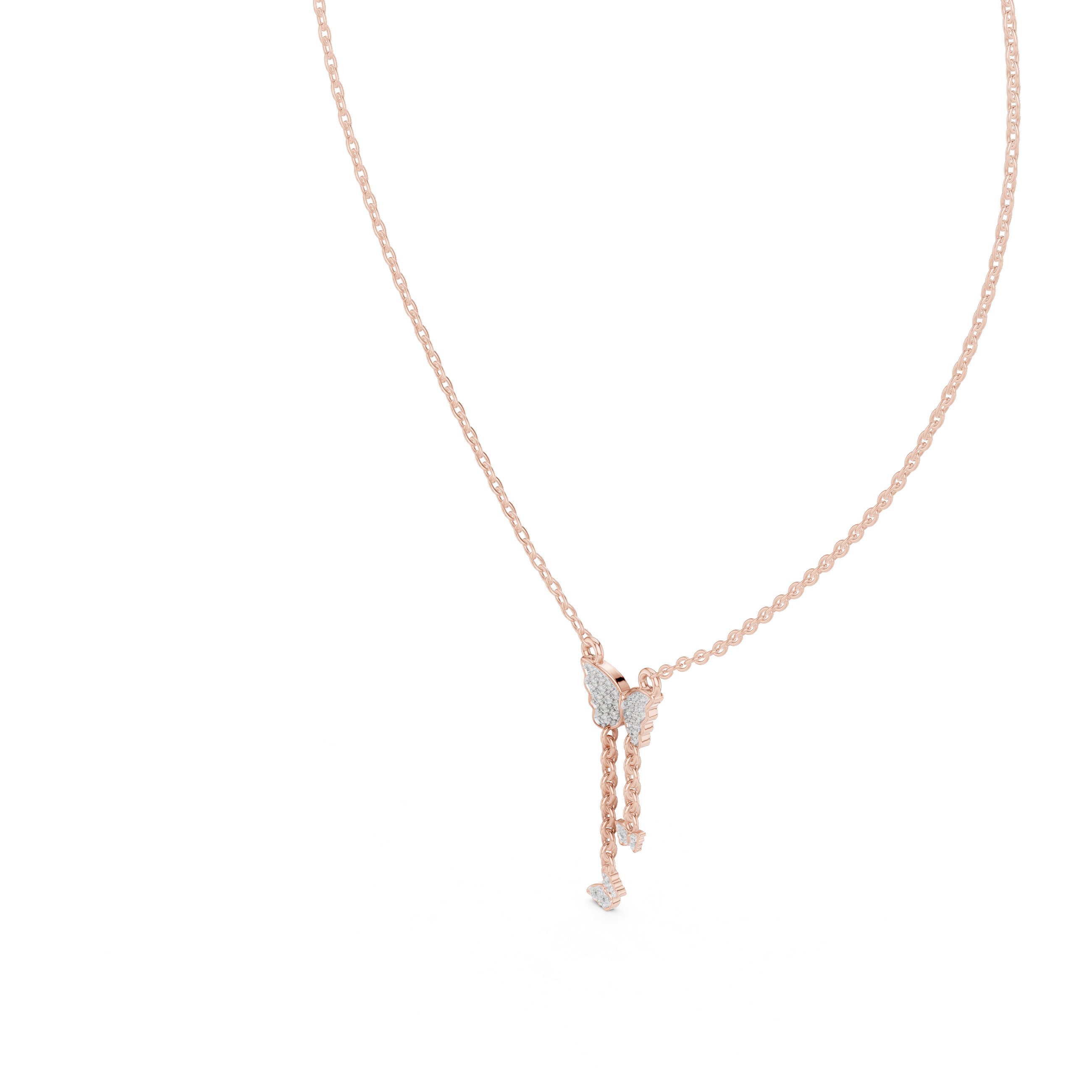 Multiple Butterfly Shape Pendant With Round Lab Diamond