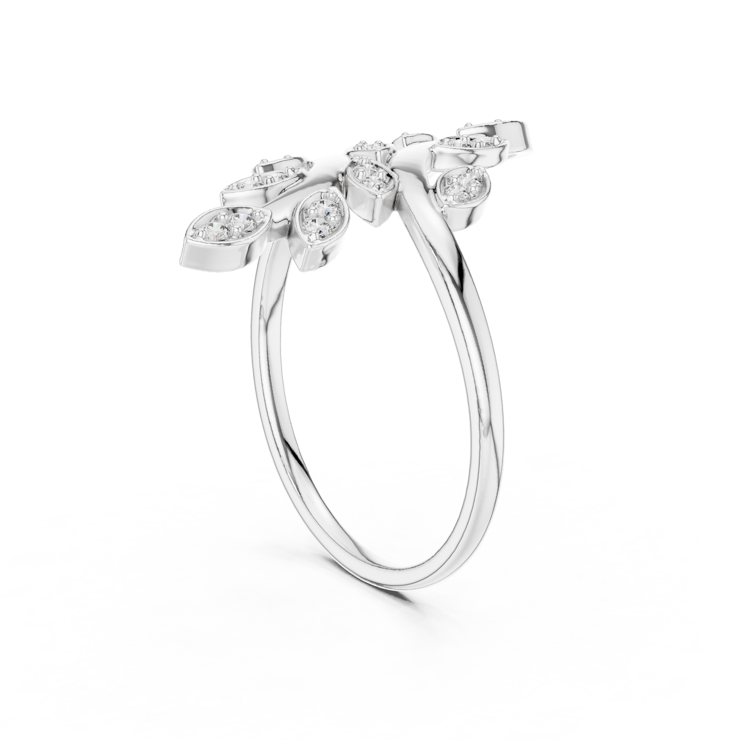 Fancy Leaf Shape Round Diamond Engagement Ring