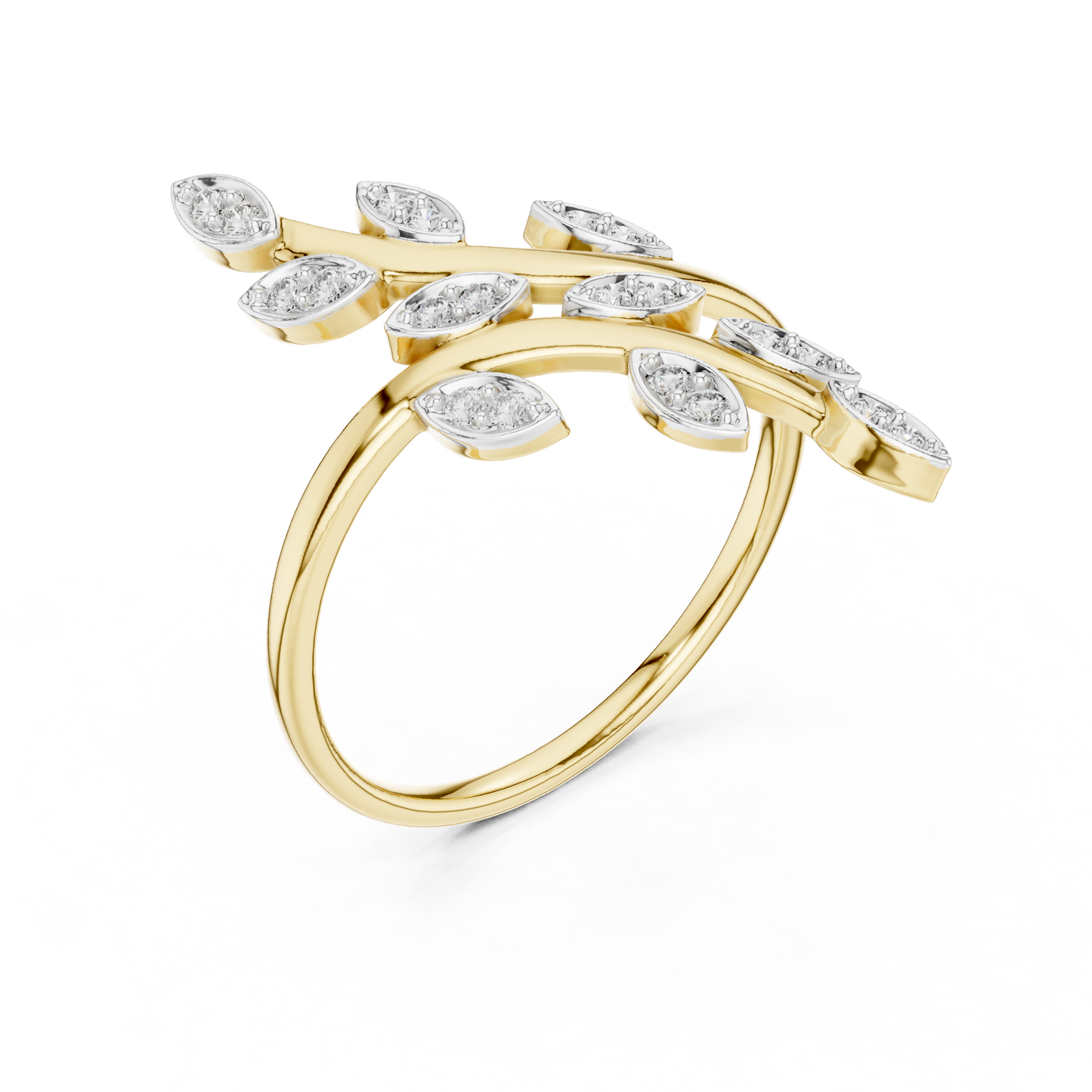 Fancy Leaf Shape Round Diamond Engagement Ring