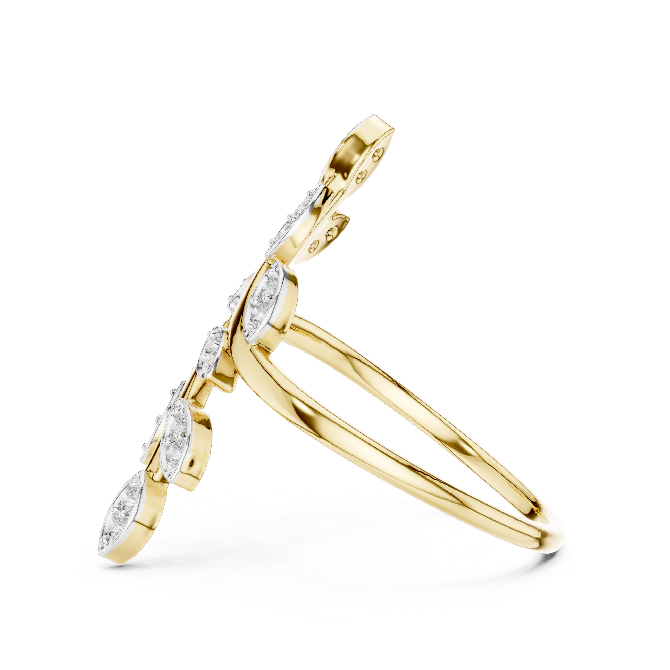 Fancy Leaf Shape Round Diamond Engagement Ring