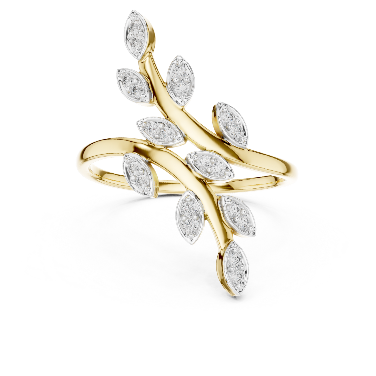 Fancy Leaf Shape Round Diamond Engagement Ring