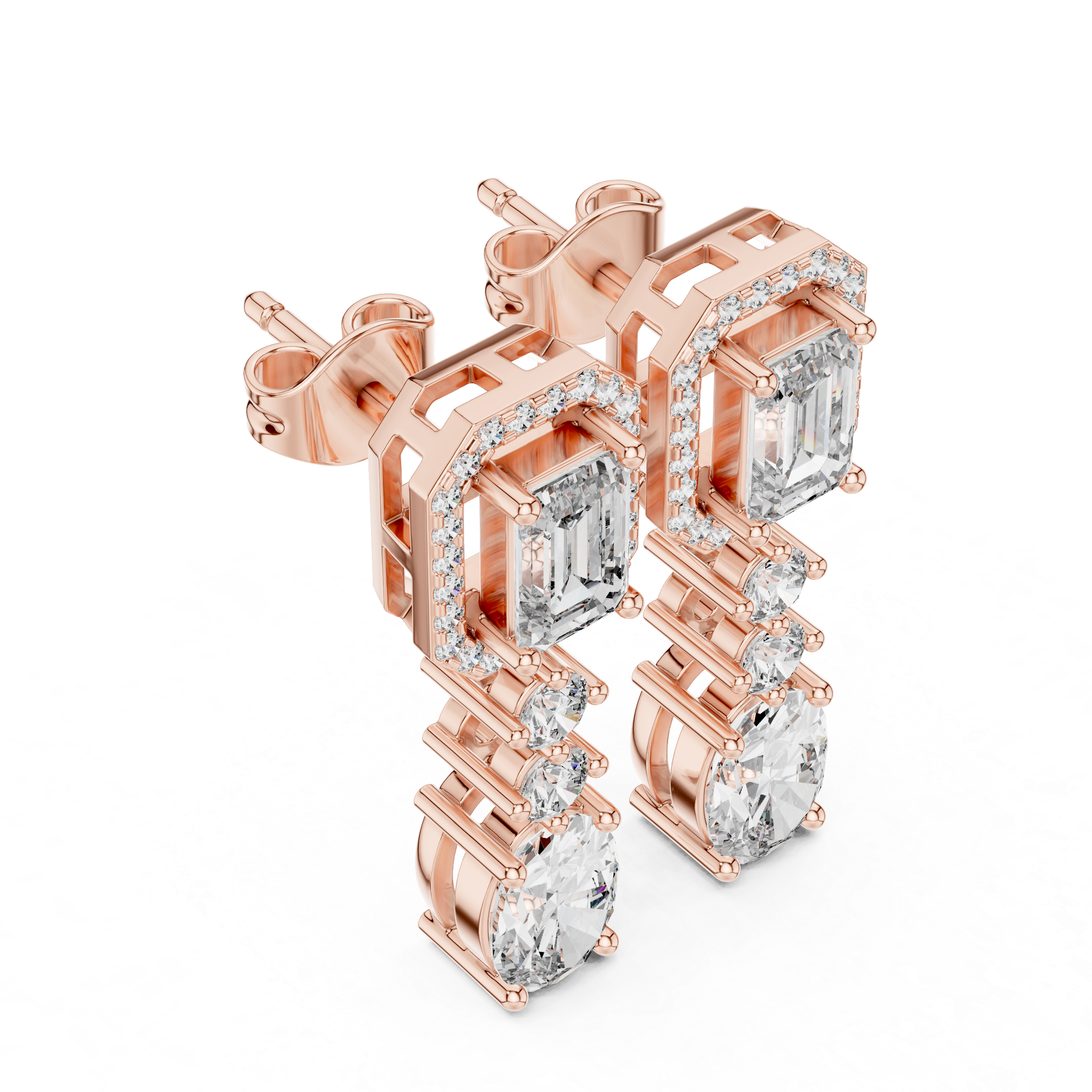 Multi Shape Diamond Drop Dangle Halo Earrings