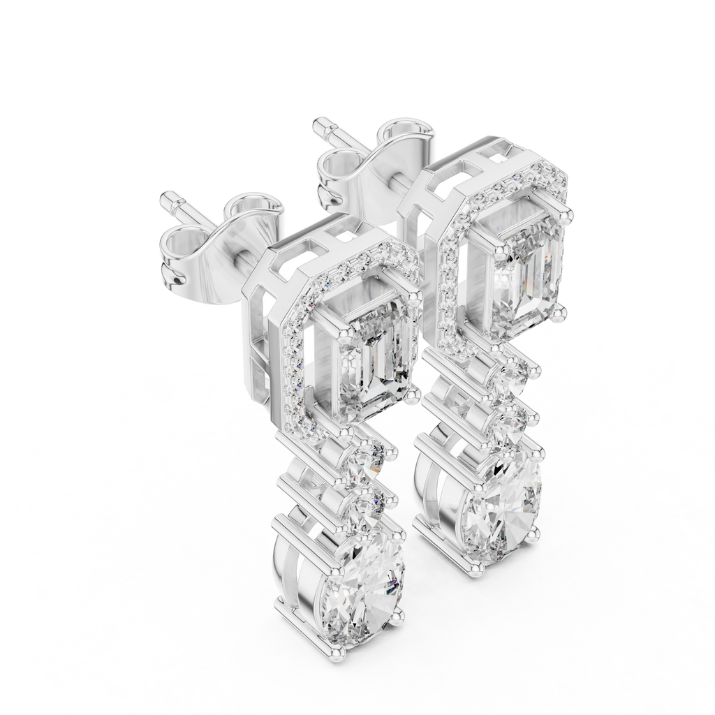 Multi Shape Diamond Drop Dangle Halo Earrings