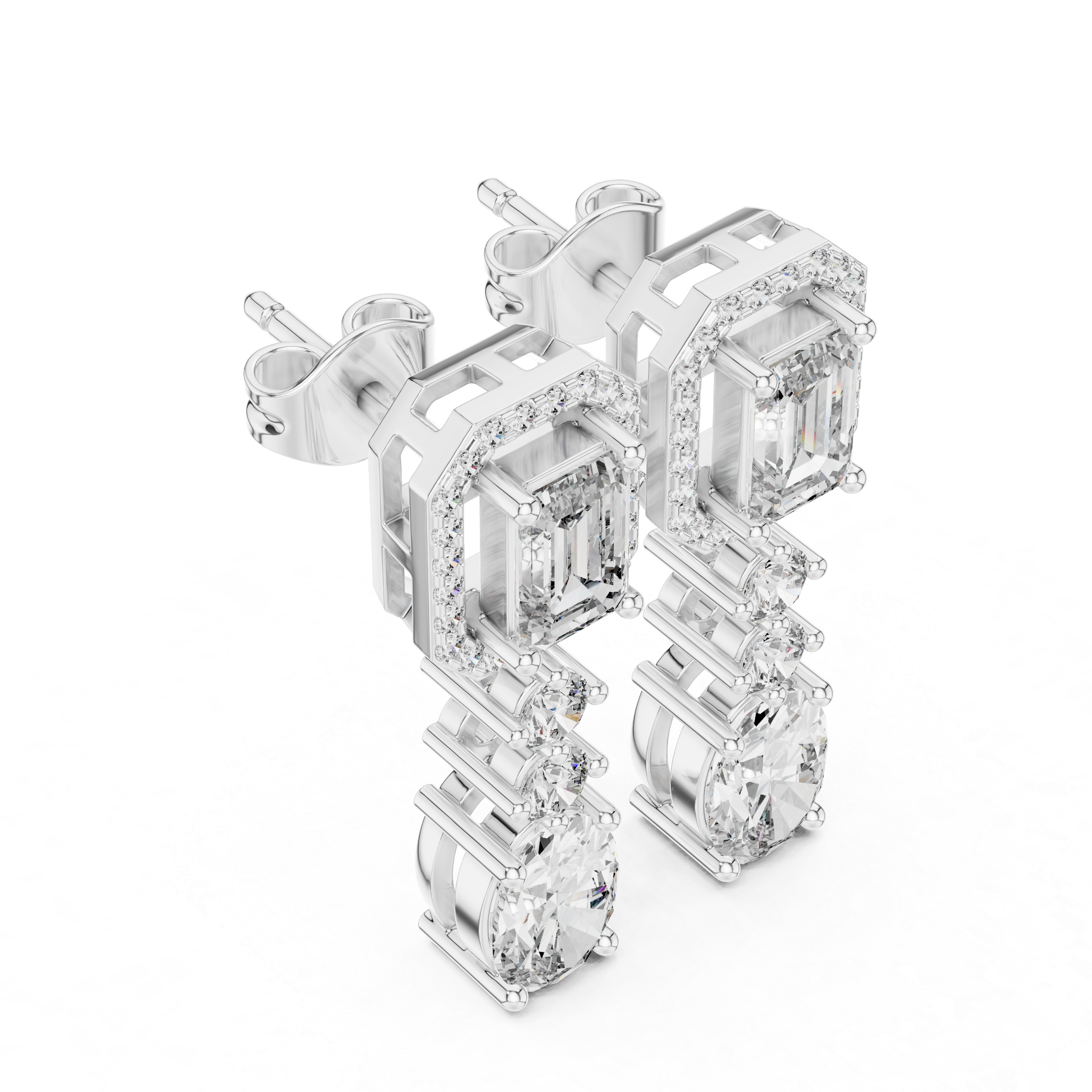 Multi Shape Diamond Drop Dangle Halo Earrings