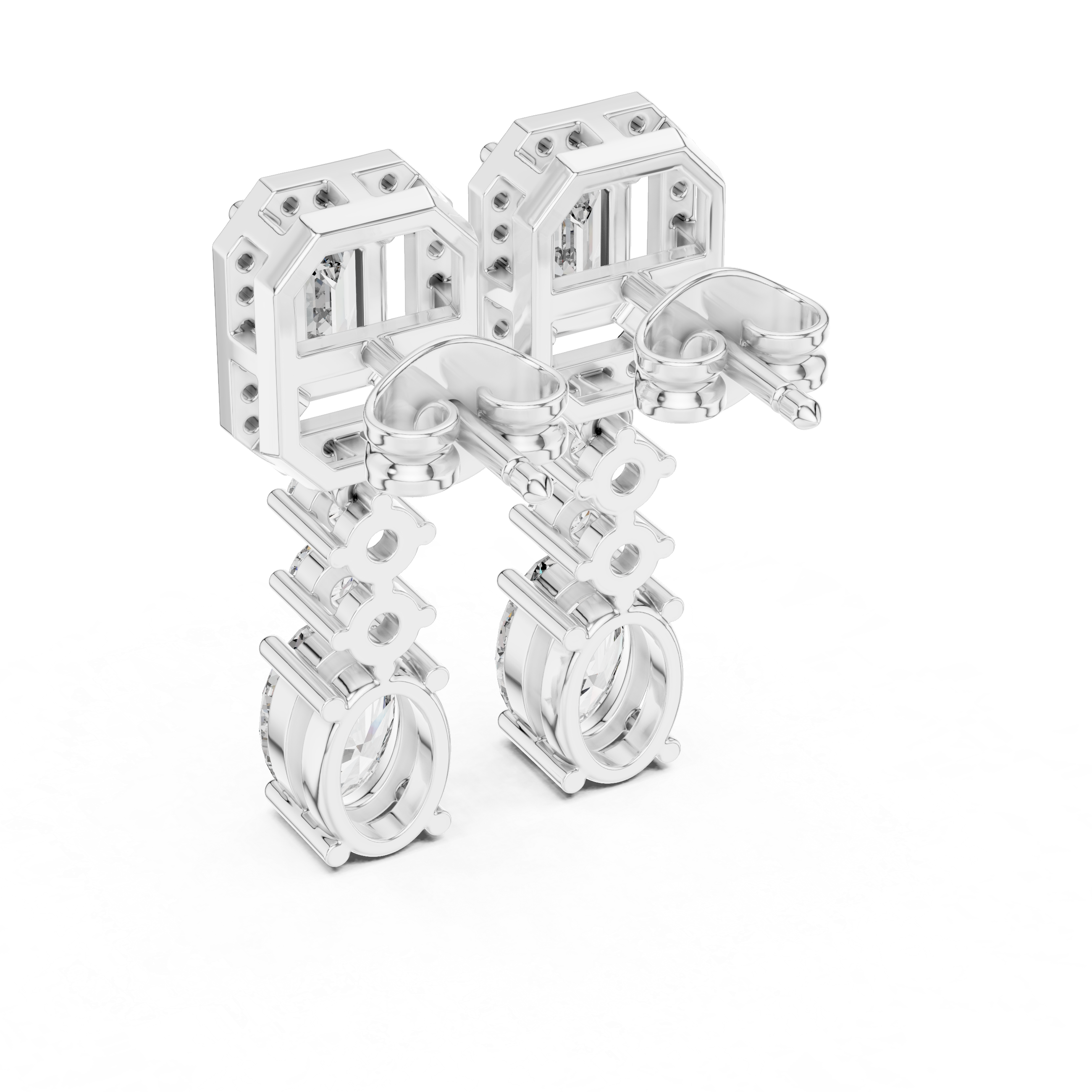 Multi Shape Diamond Drop Dangle Halo Earrings