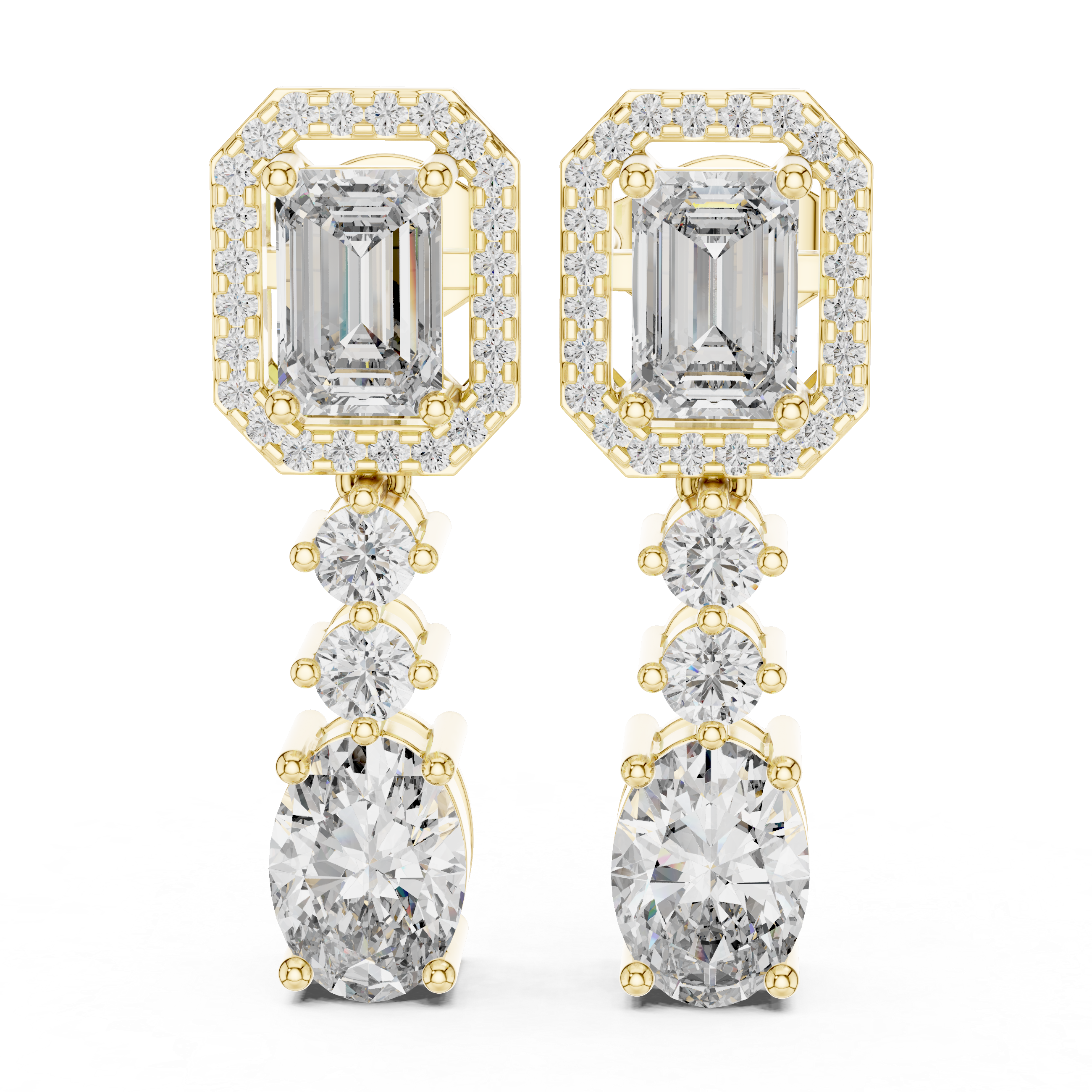 Multi Shape Diamond Drop Dangle Halo Earrings