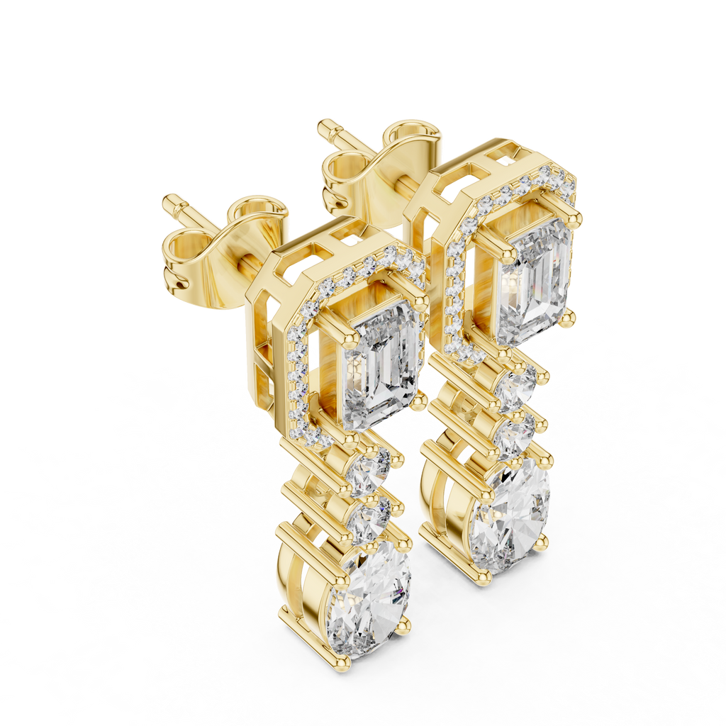 Multi Shape Diamond Drop Dangle Halo Earrings