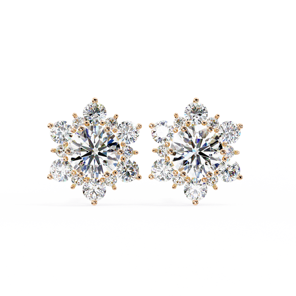 Round Cut Lab Diamond Flower Shape Diamond Earrings