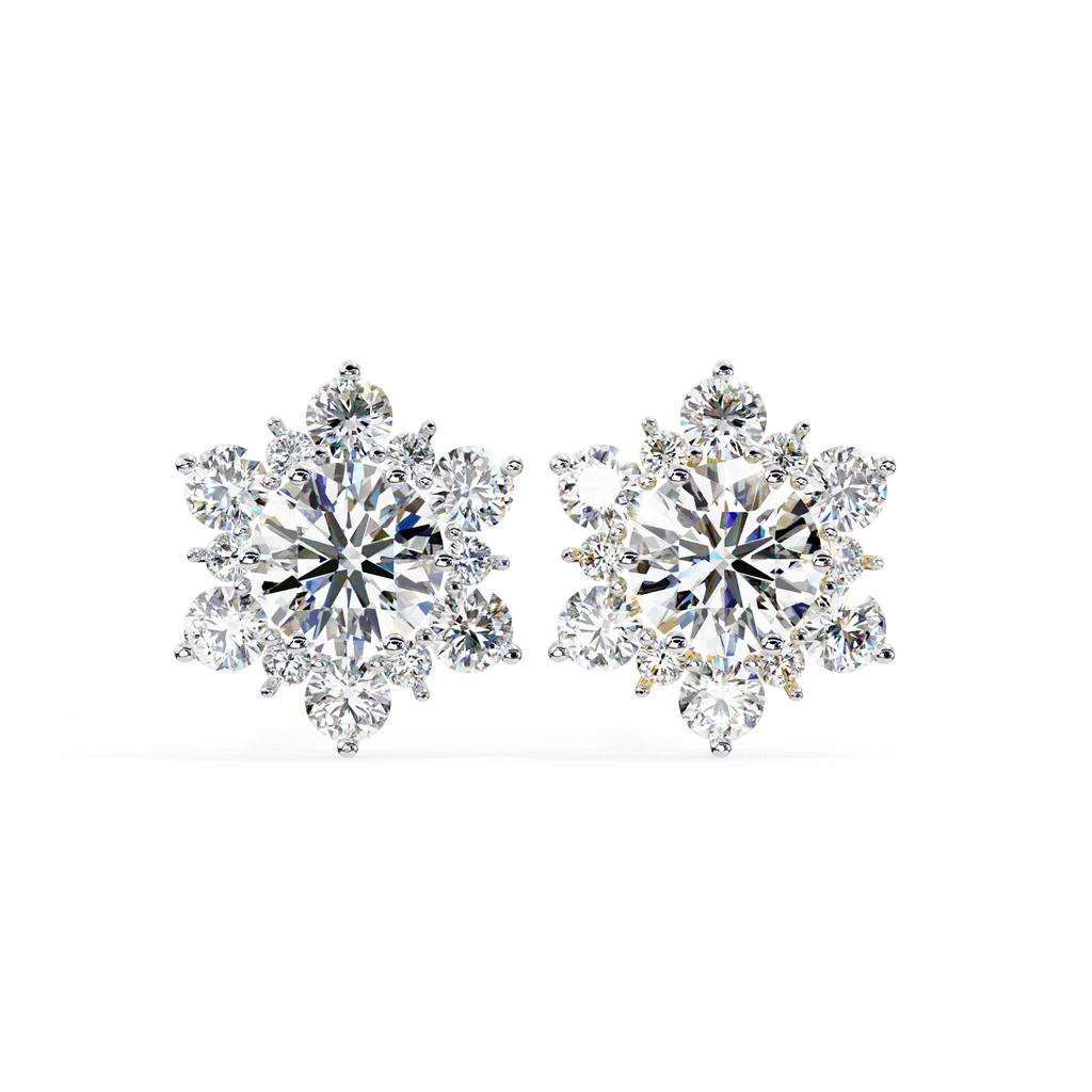 Round Cut Lab Diamond Flower Shape Diamond Earrings