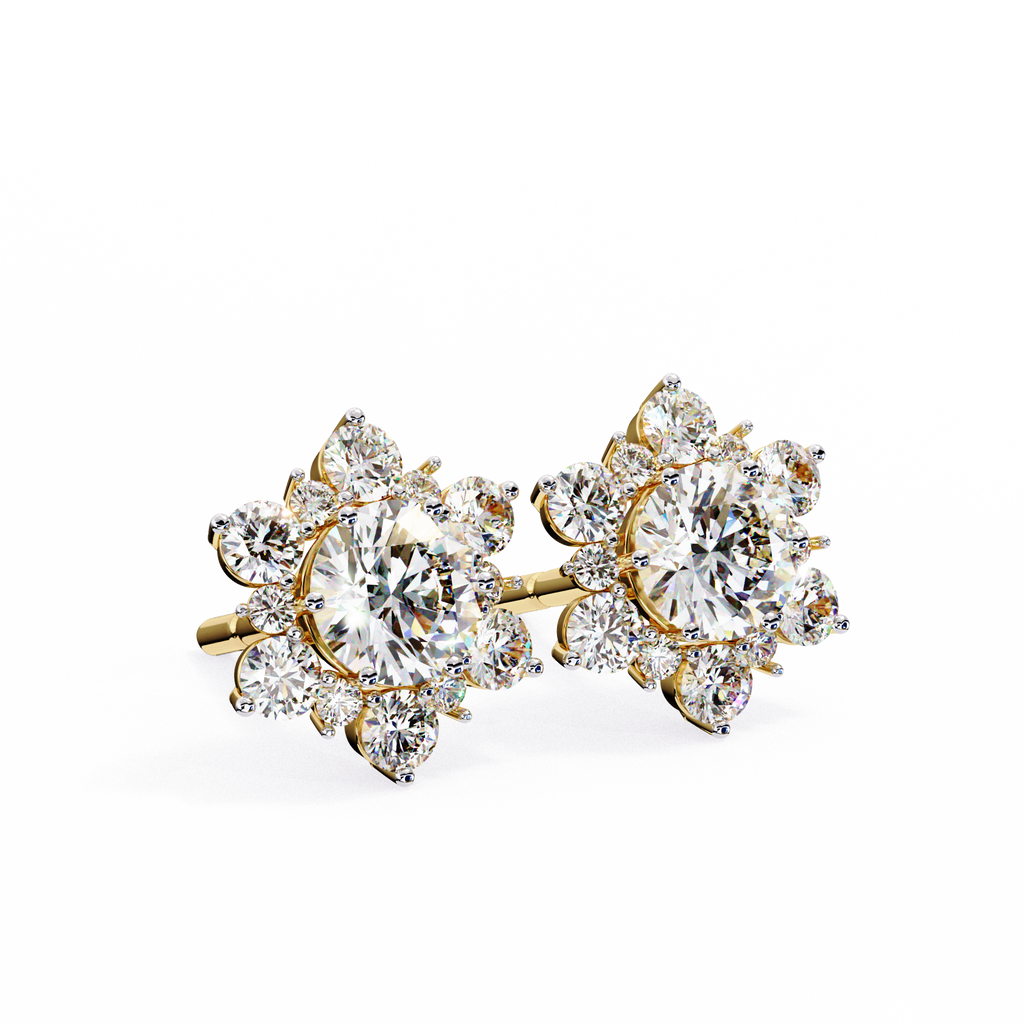 Round Cut Lab Diamond Flower Shape Diamond Earrings