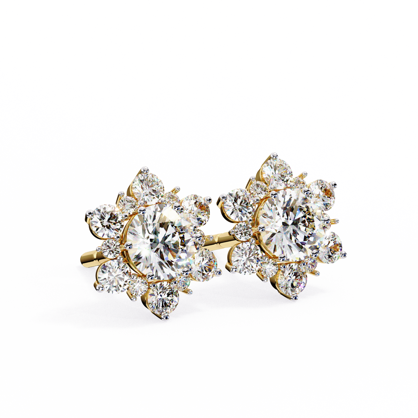 Round Cut Lab Diamond Flower Shape Diamond Earrings
