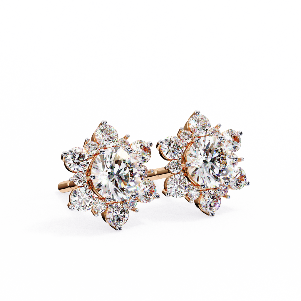 Round Cut Lab Diamond Flower Shape Diamond Earrings