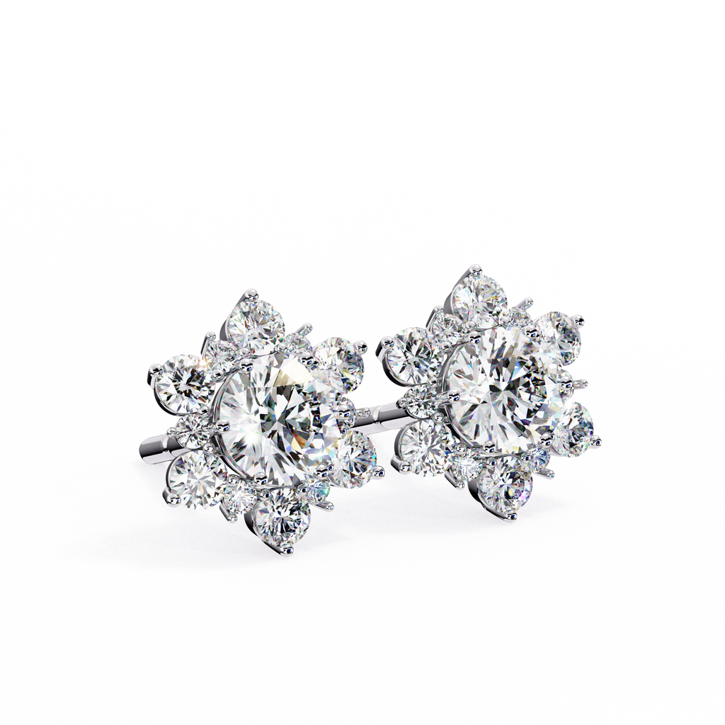 Round Cut Lab Diamond Flower Shape Diamond Earrings