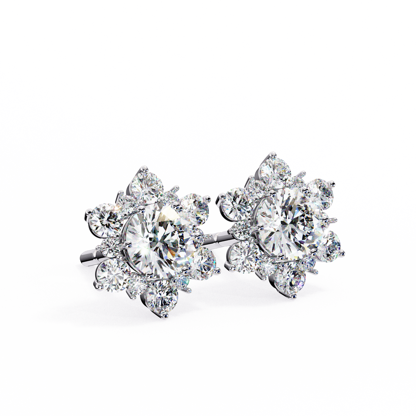Round Cut Lab Diamond Flower Shape Diamond Earrings