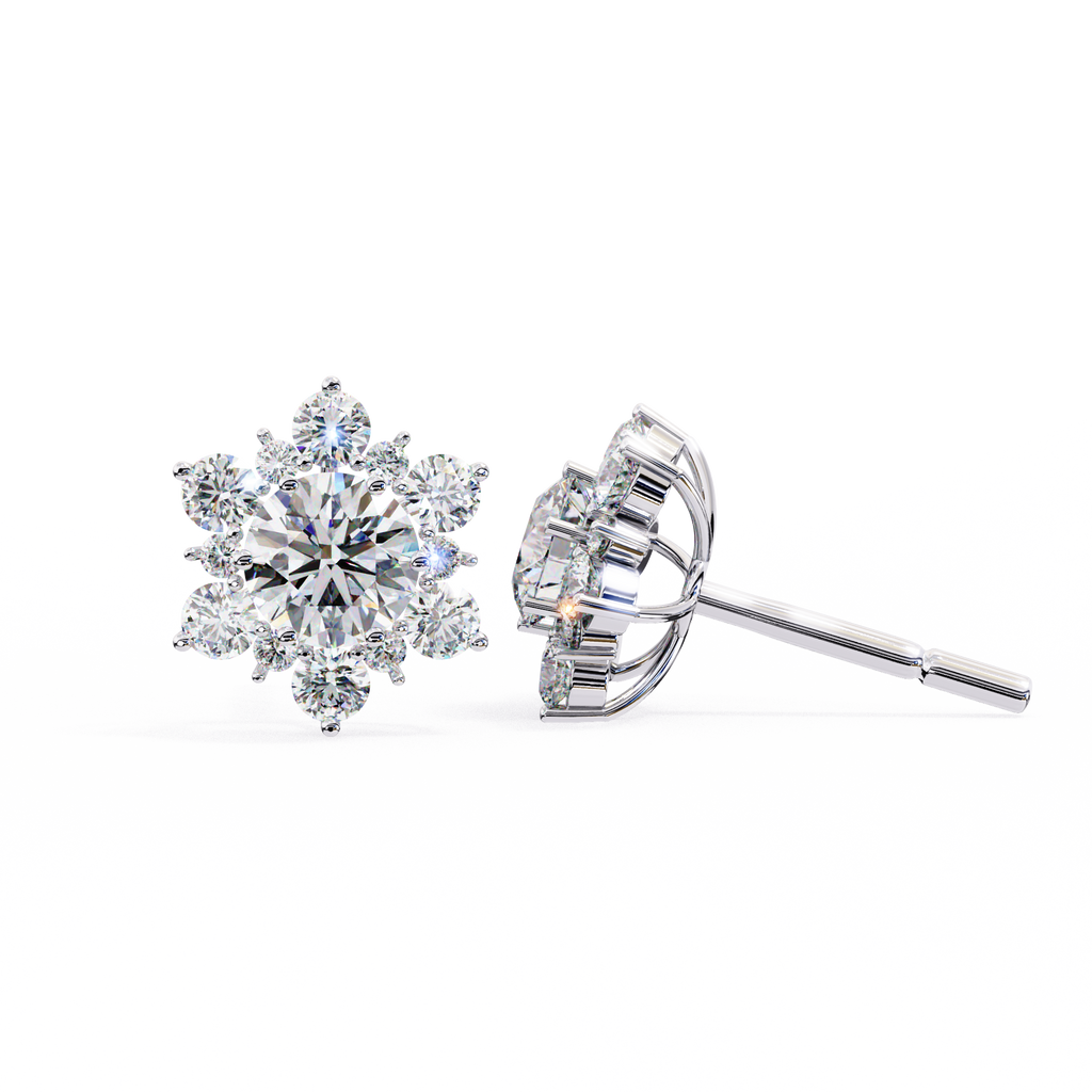 Round Cut Lab Diamond Flower Shape Diamond Earrings