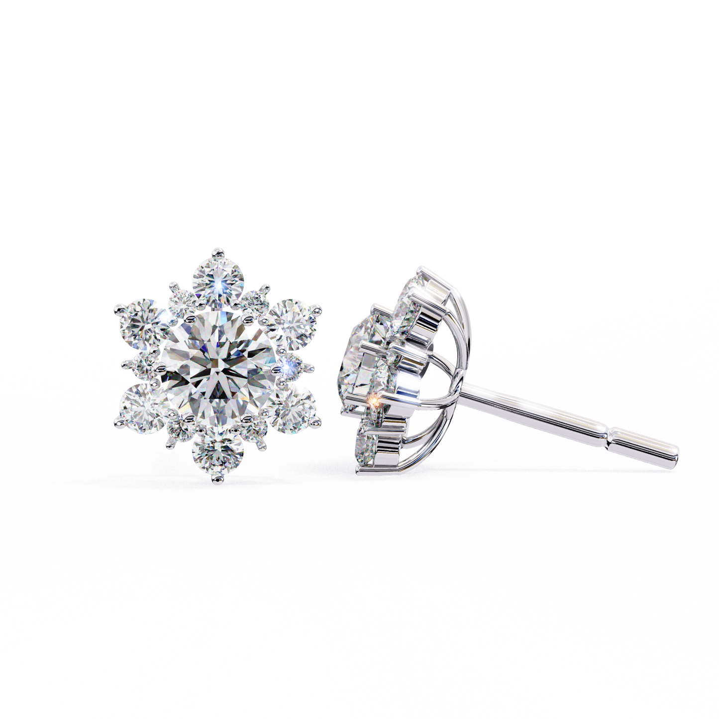 Round Cut Lab Diamond Flower Shape Diamond Earrings