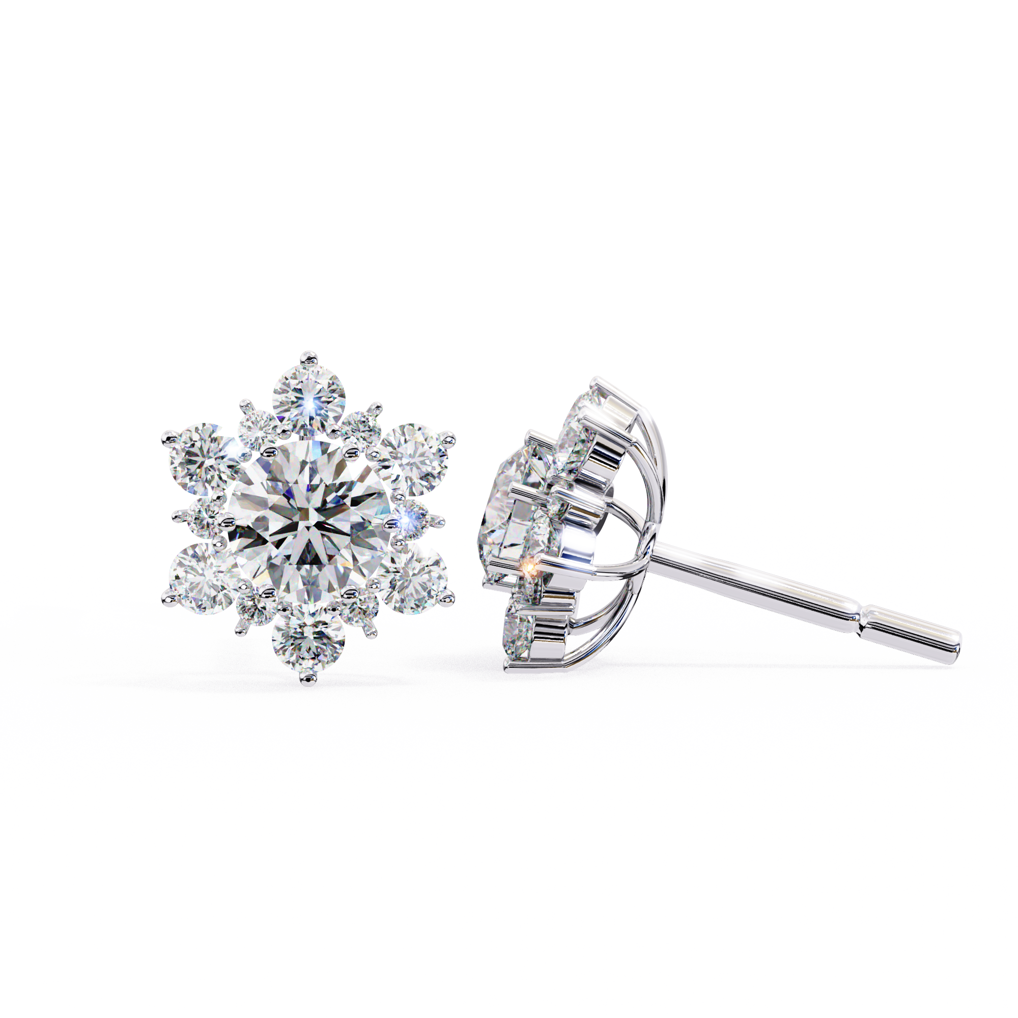 Round Cut Lab Diamond Flower Shape Diamond Earrings