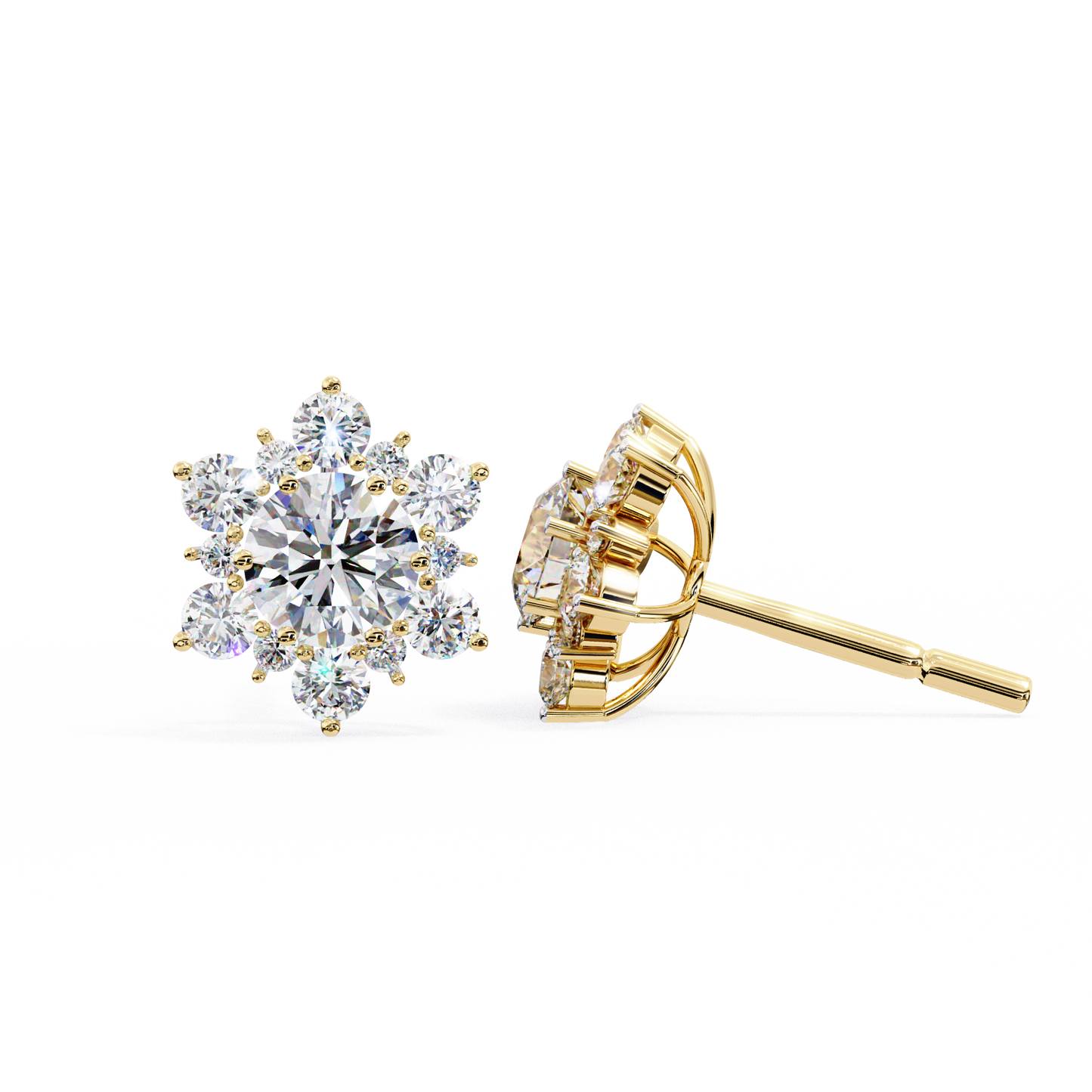 Round Cut Lab Diamond Flower Shape Diamond Earrings