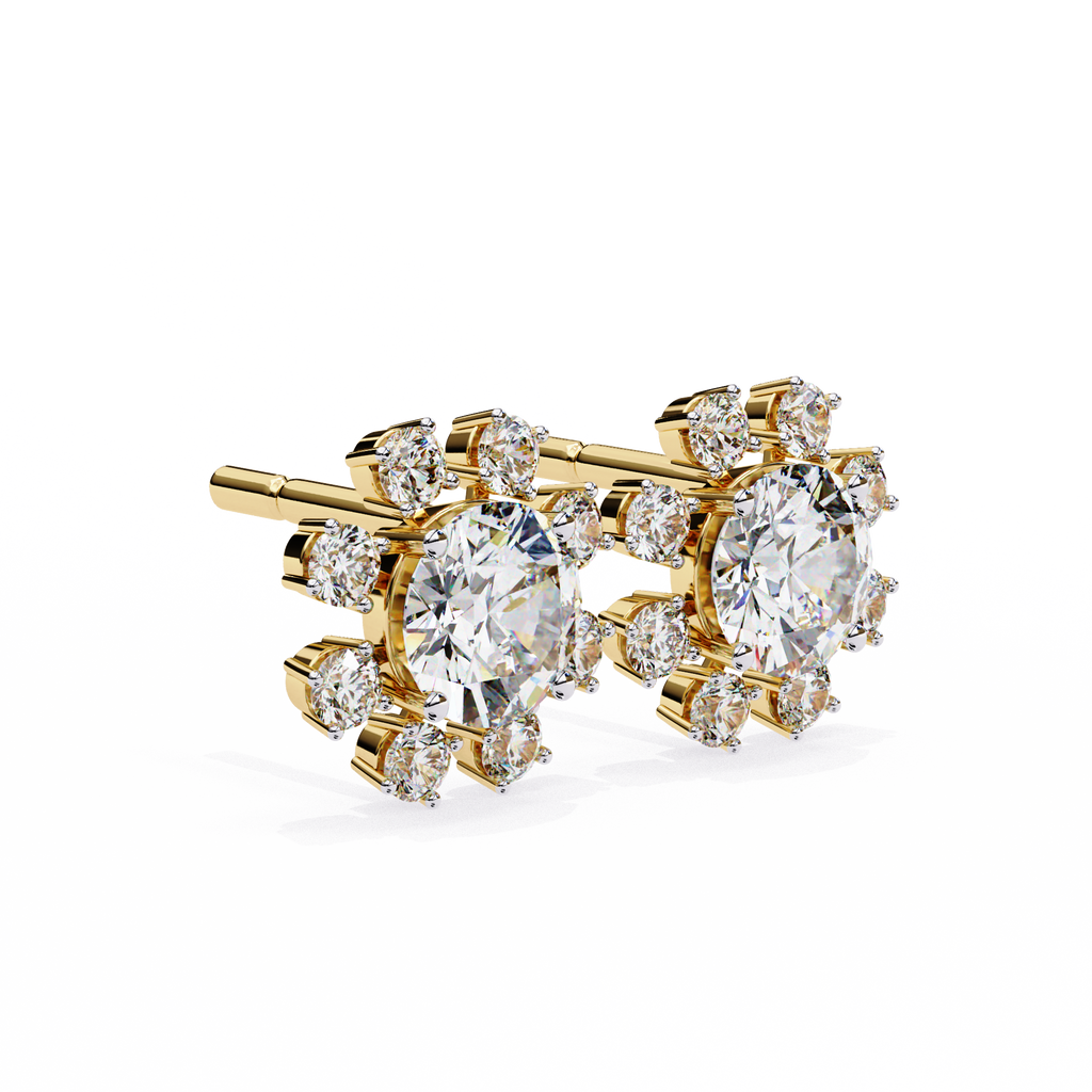 Unique Round Lab Diamond Floral Earrings
