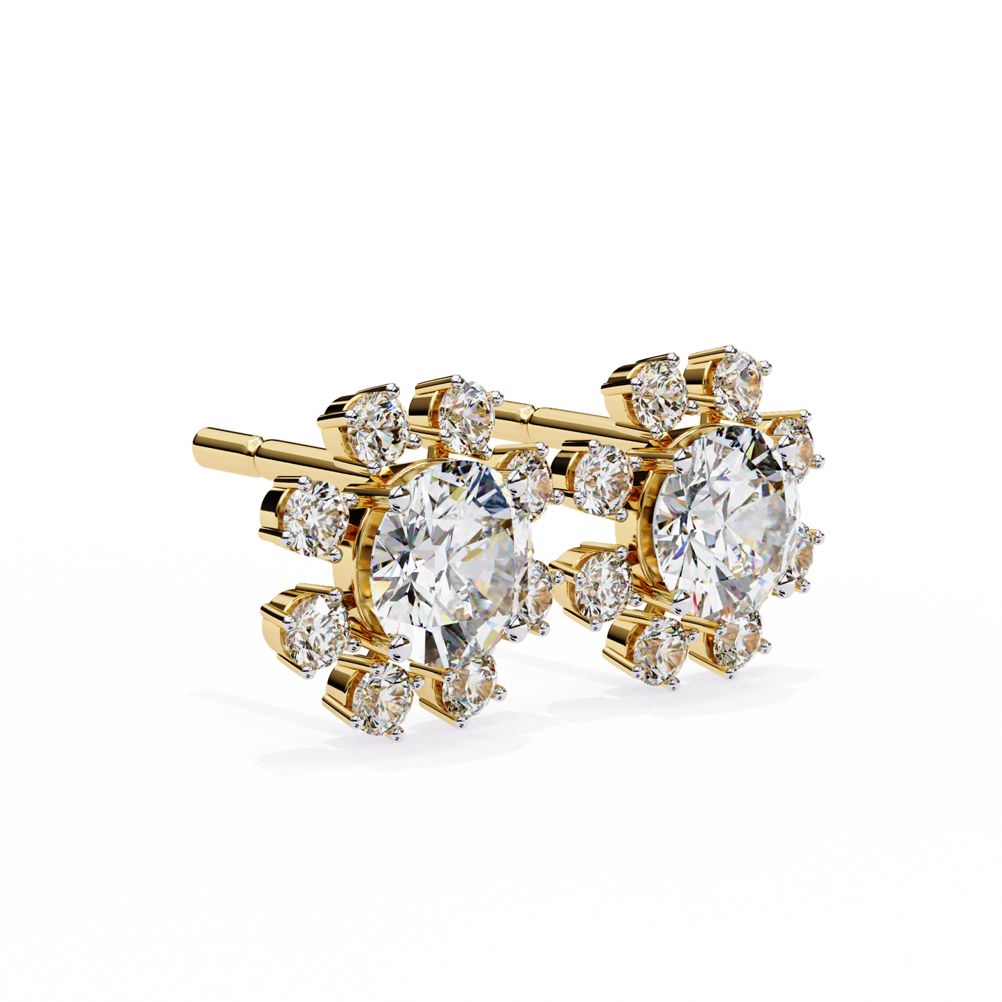 Unique Round Lab Diamond Floral Earrings