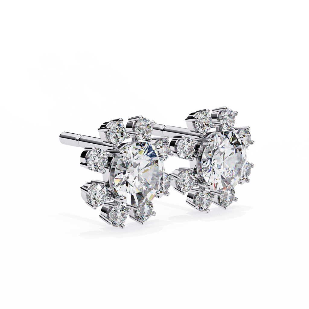 Unique Round Lab Diamond Floral Earrings