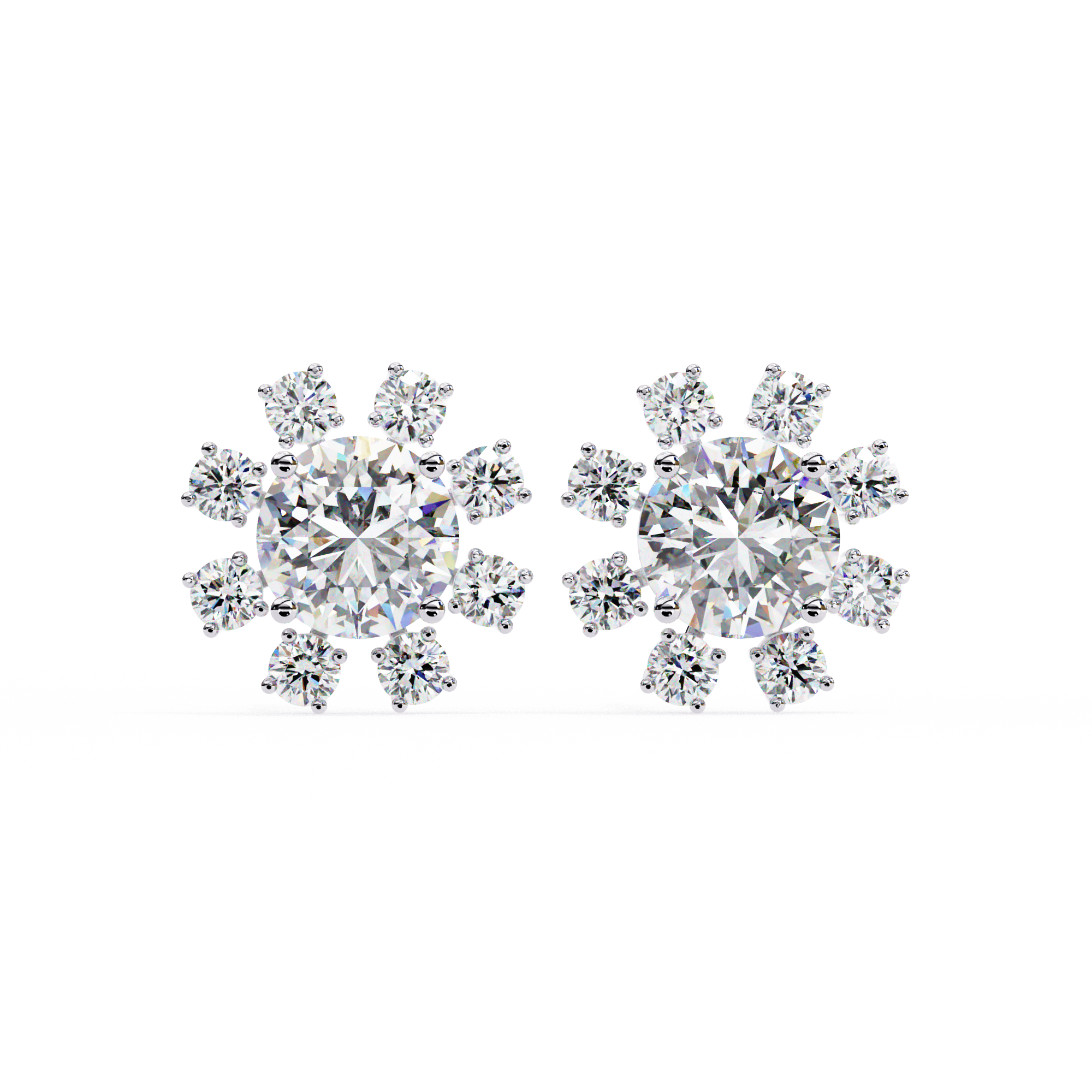 Unique Round Lab Diamond Floral Earrings