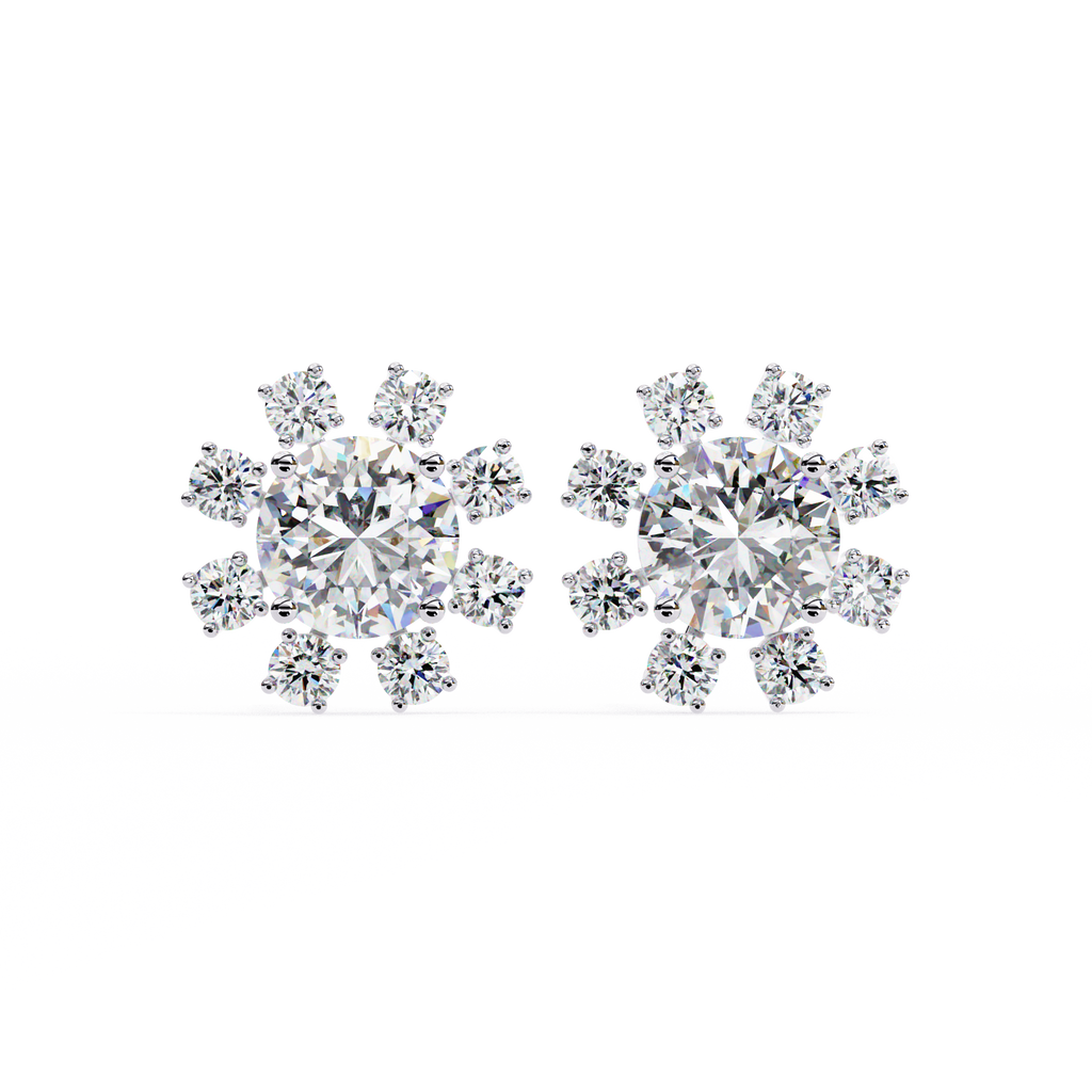 Unique Round Lab Diamond Floral Earrings