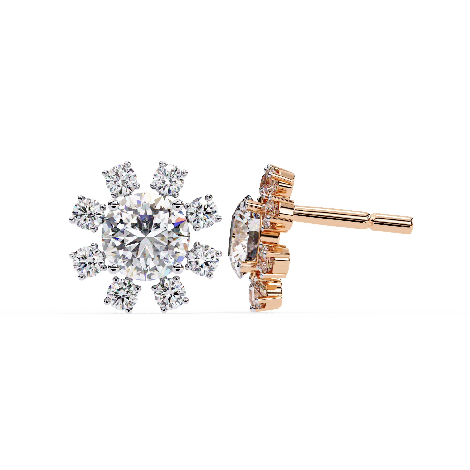 Unique Round Lab Diamond Floral Earrings