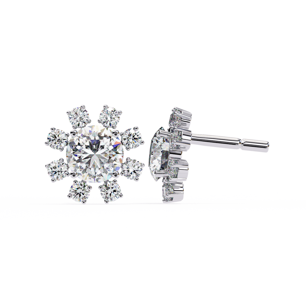 Unique Round Lab Diamond Floral Earrings