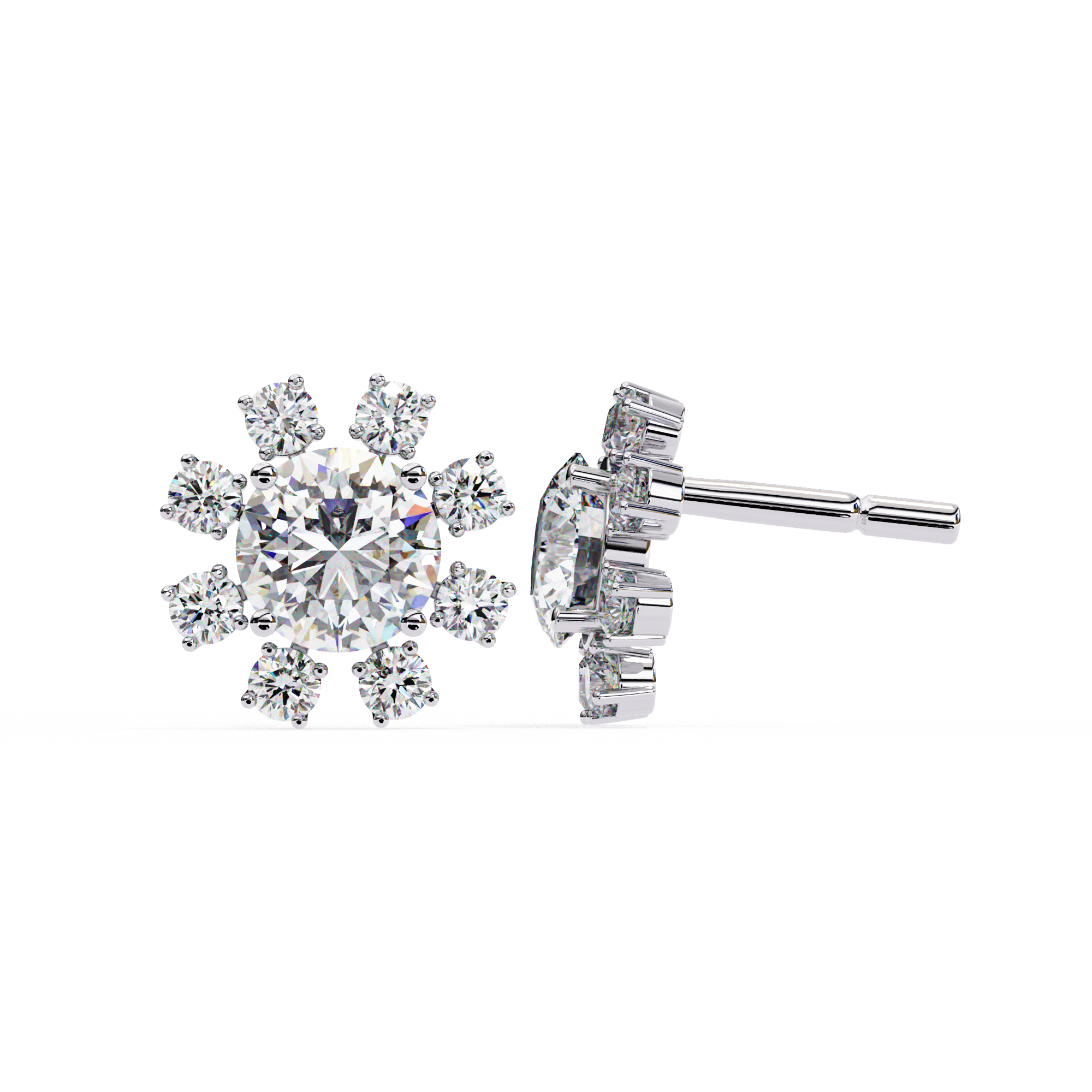 Unique Round Lab Diamond Floral Earrings