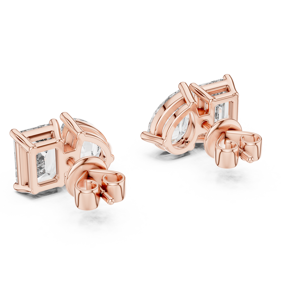 Emerald And Pear Cut Diamond Stud Earrings