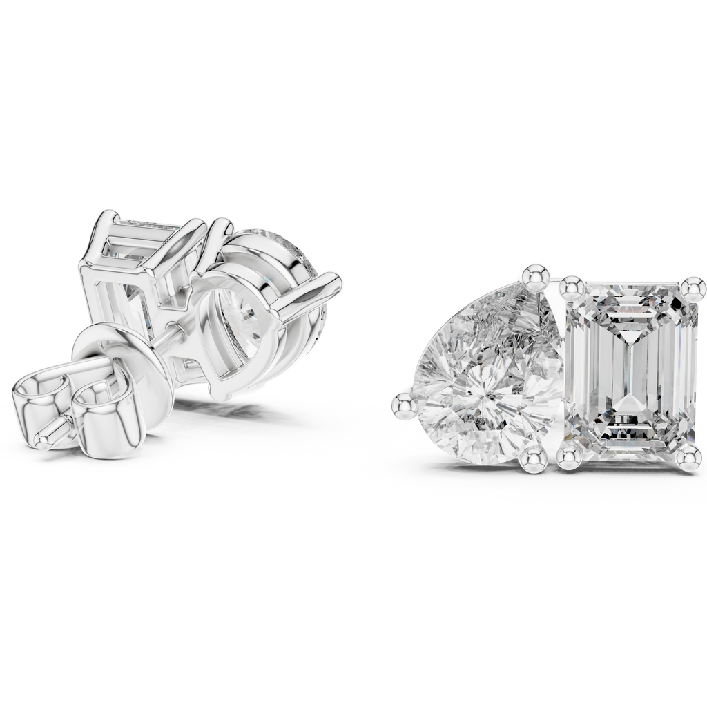 Emerald And Pear Cut Diamond Stud Earrings