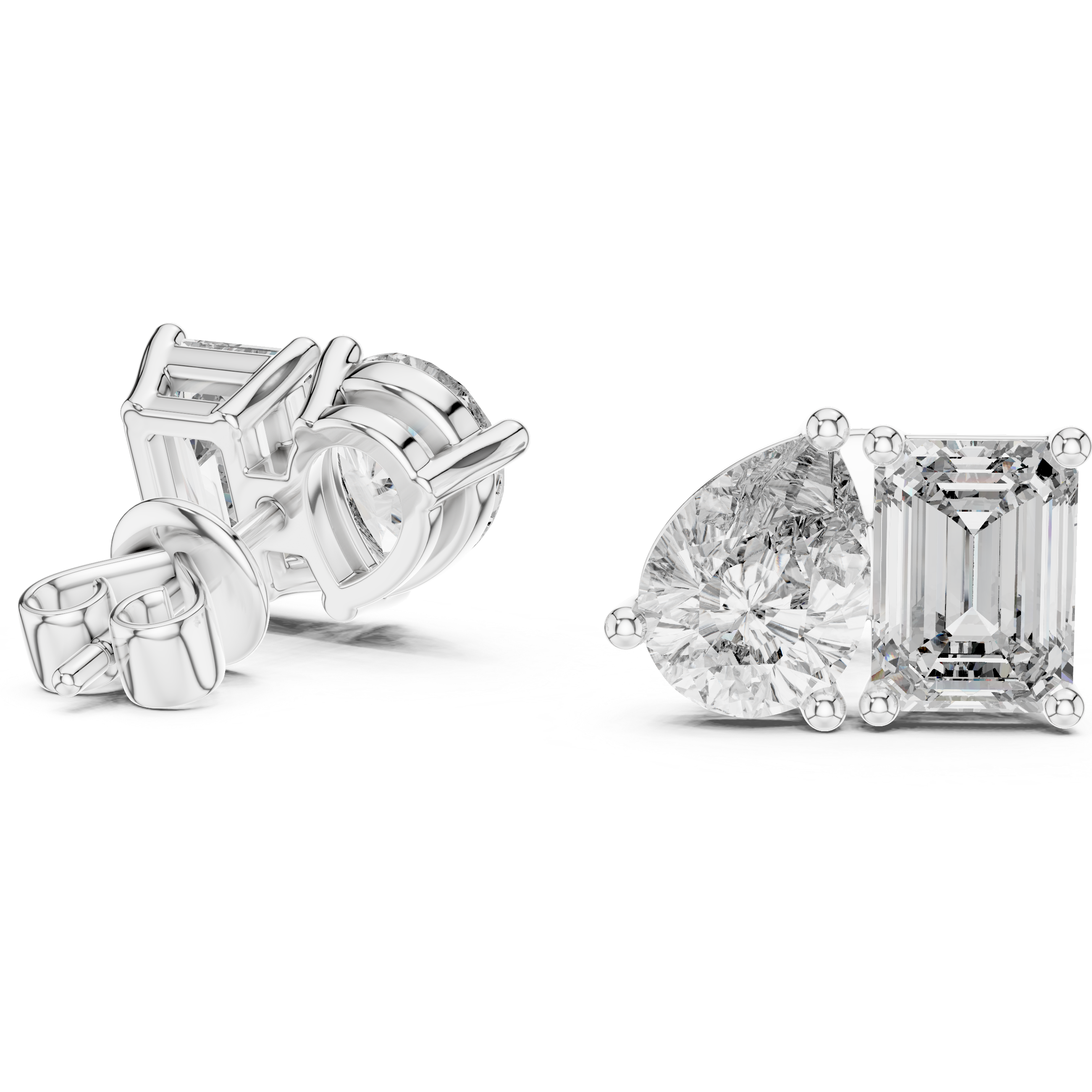 Emerald And Pear Cut Diamond Stud Earrings