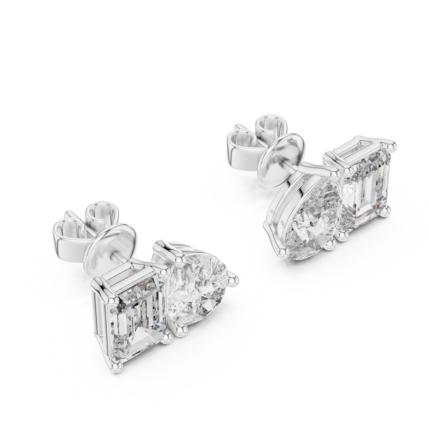 Emerald And Pear Cut Diamond Stud Earrings
