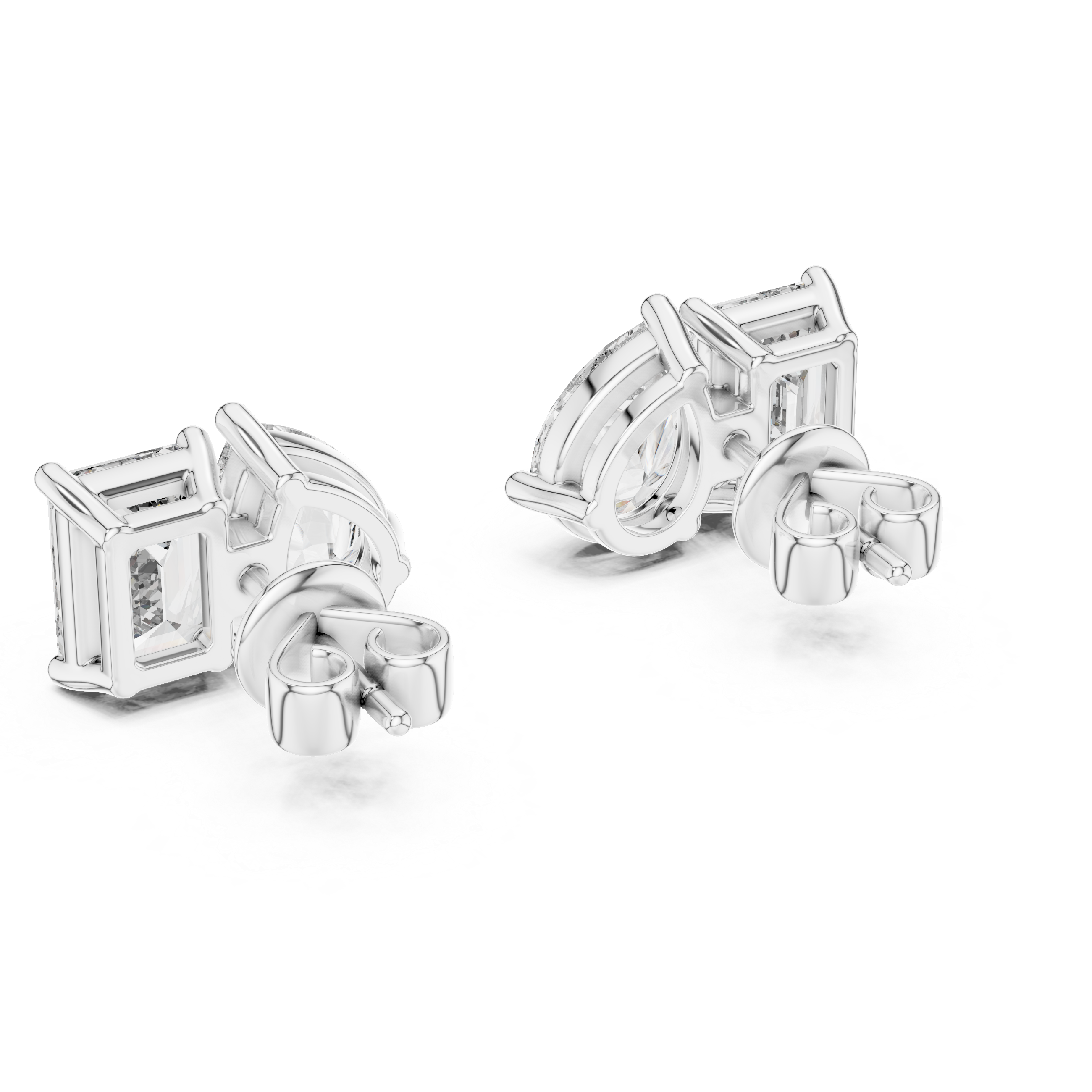 Emerald And Pear Cut Diamond Stud Earrings