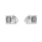 Emerald And Pear Cut Diamond Stud Earrings