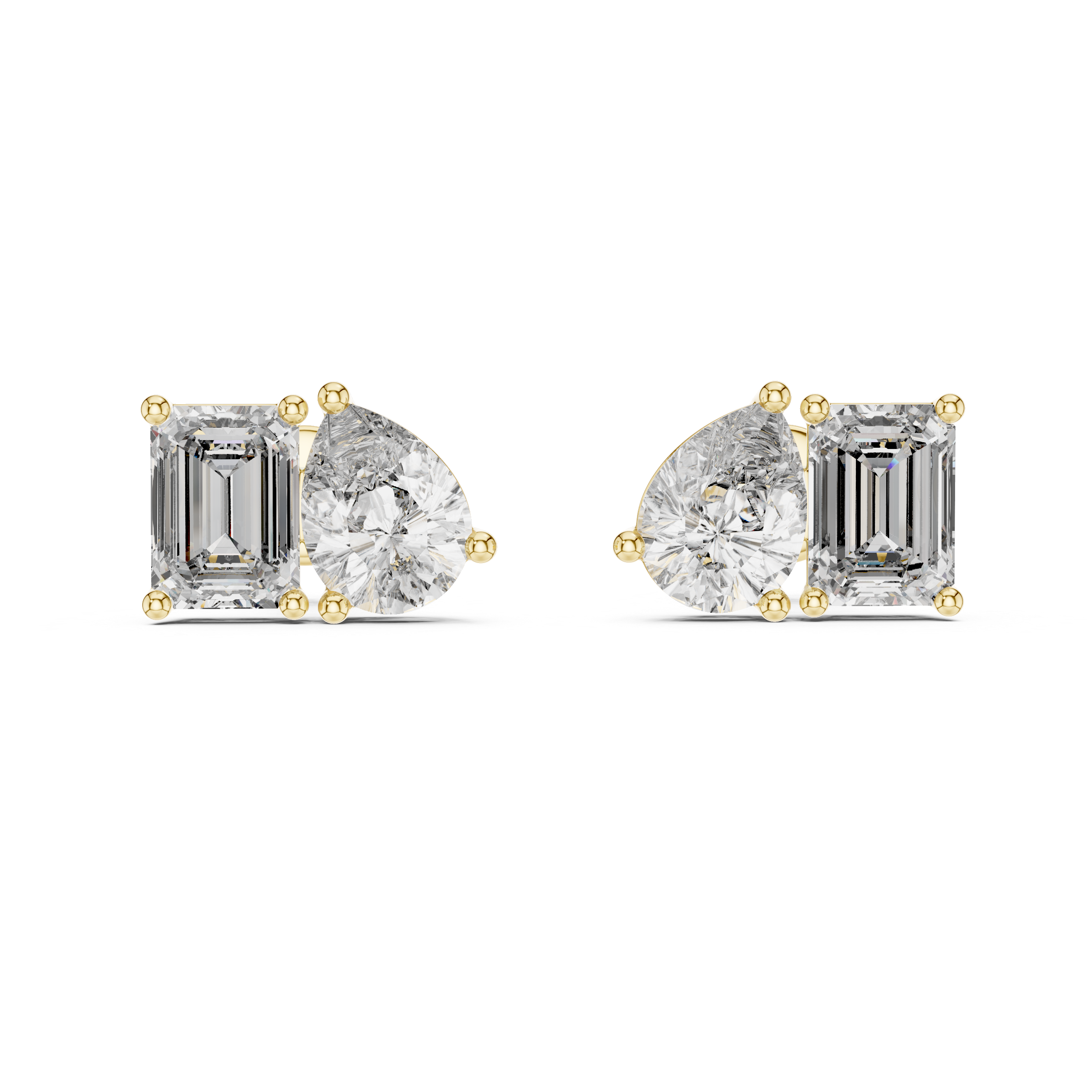 Emerald And Pear Cut Diamond Stud Earrings