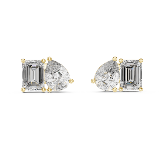 Emerald And Pear Cut Diamond Stud Earrings