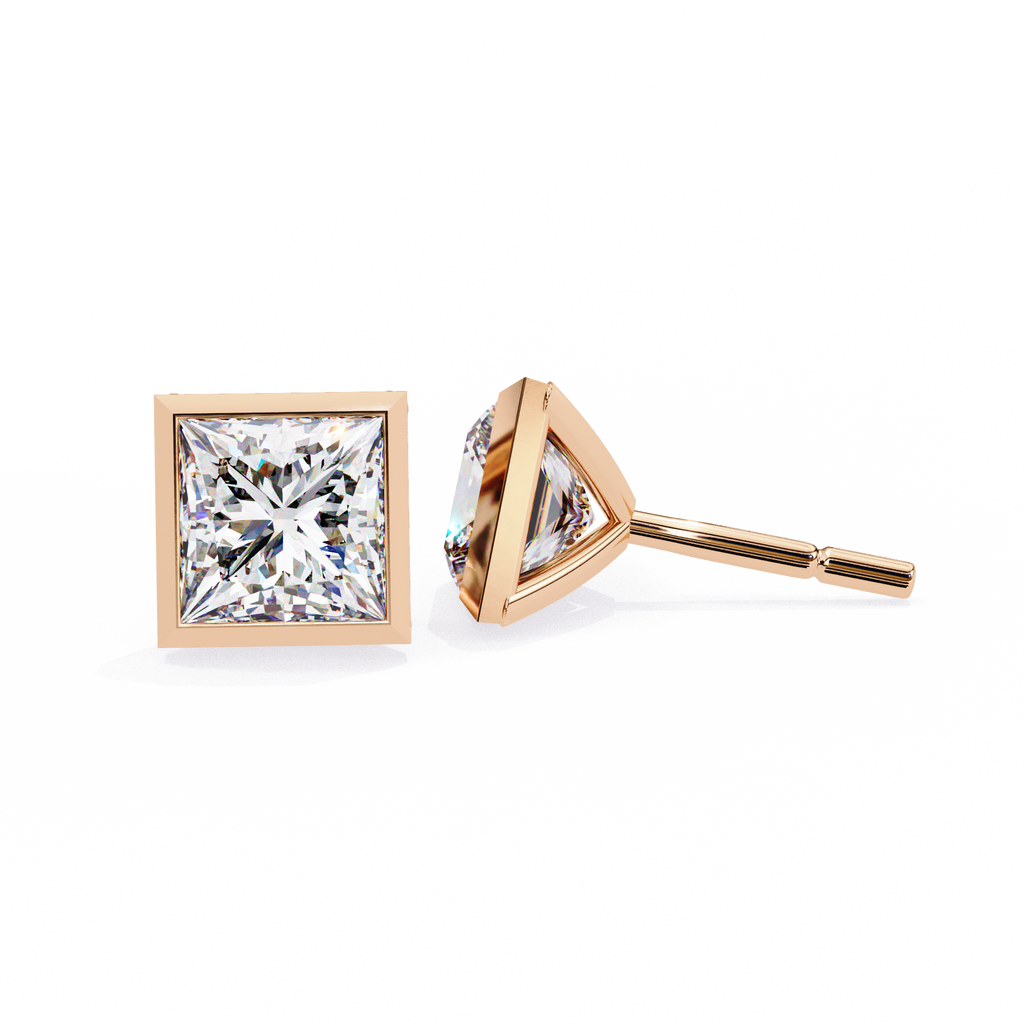 Princess cut Lab Diamond Bezel Set Earrings