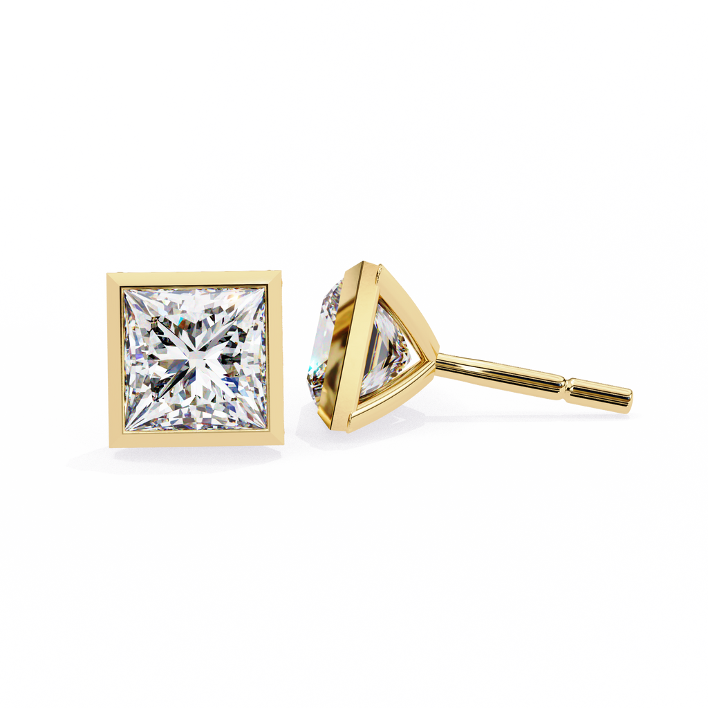 Princess cut Lab Diamond Bezel Set Earrings