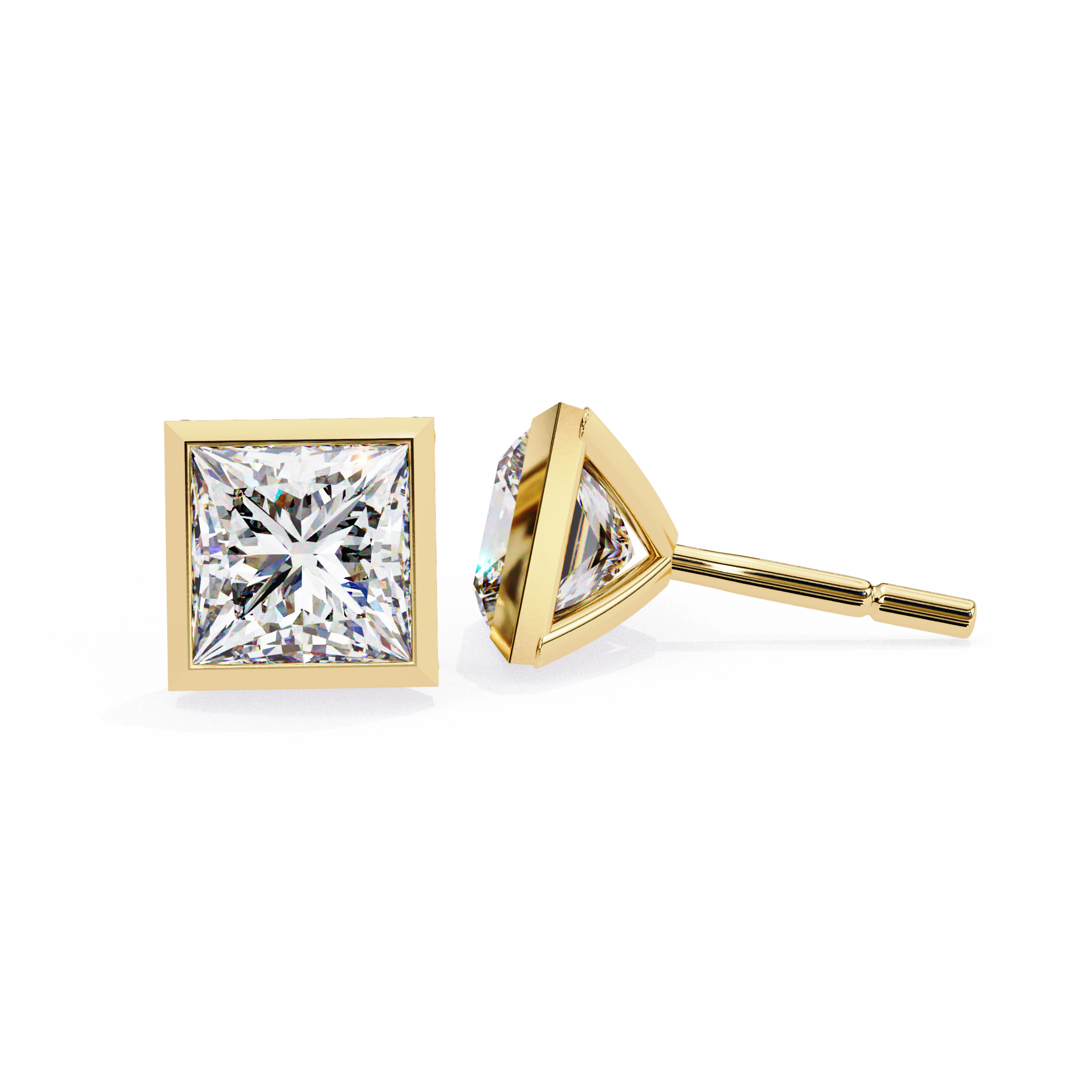 Princess cut Lab Diamond Bezel Set Earrings