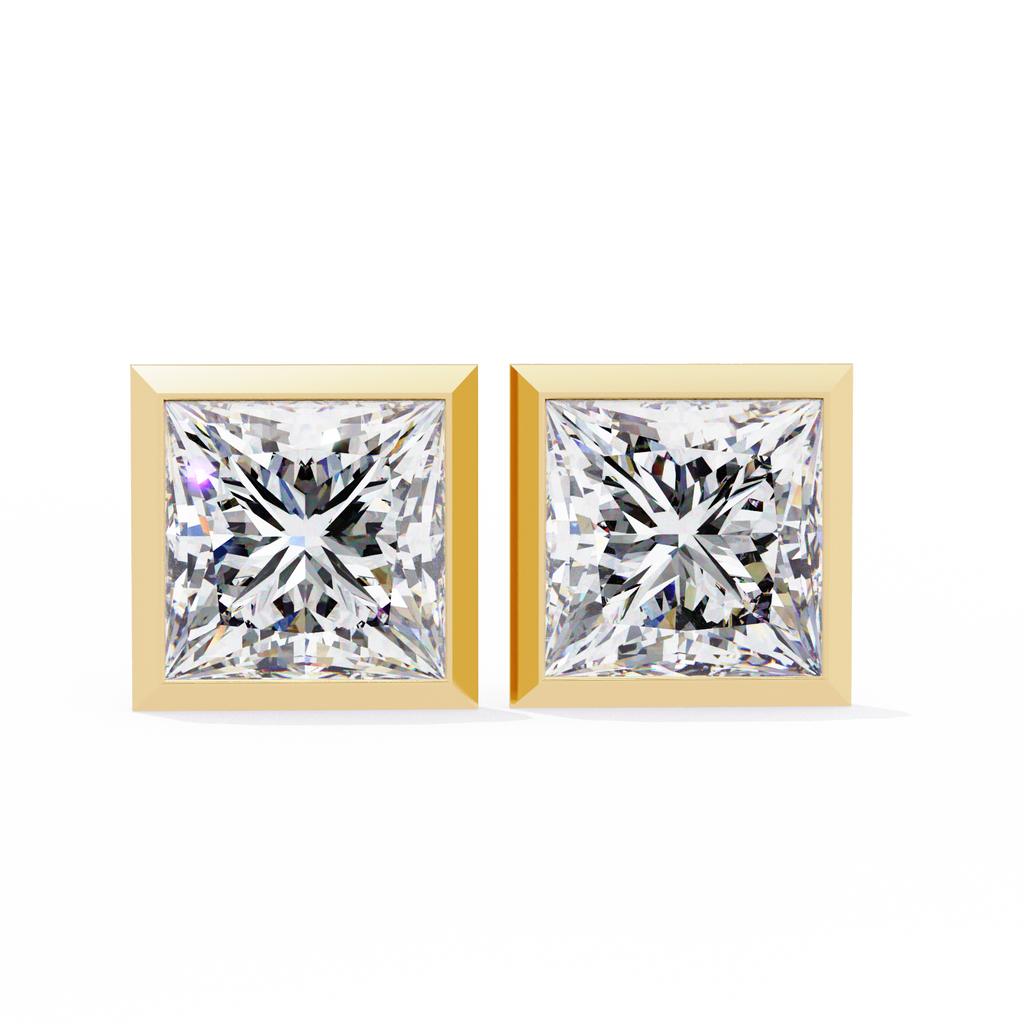 Princess cut Lab Diamond Bezel Set Earrings